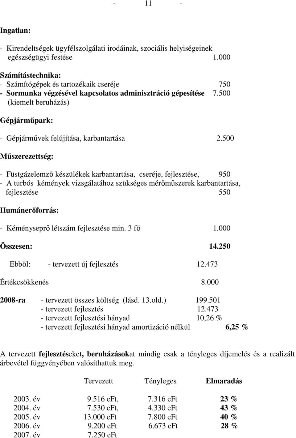 500 (kiemelt beruházás) Gépjármőpark: - Gépjármővek felújítása, karbantartása 2.