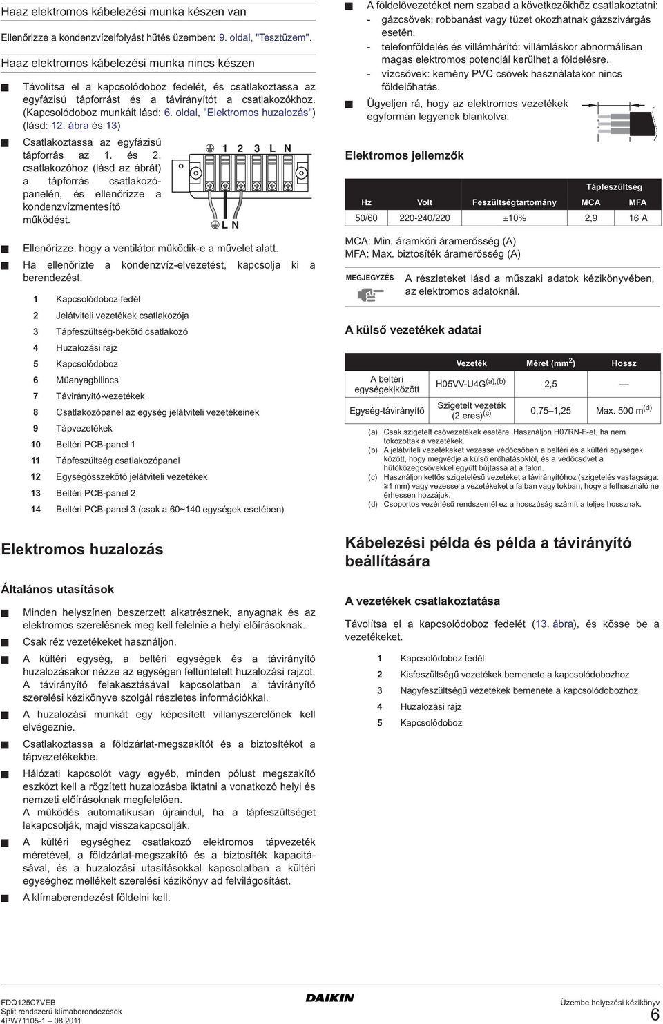 oldal, "Elektromos huzalozás") (lásd:. ábra és ) Csatlakoztassa az egyfázisú tápforrás az. és. L N csatlakozóhoz (lásd az ábrát) a tápforrás csatlakozópanelén, és ellenőrizze a kondenzvízmentesítő működést.