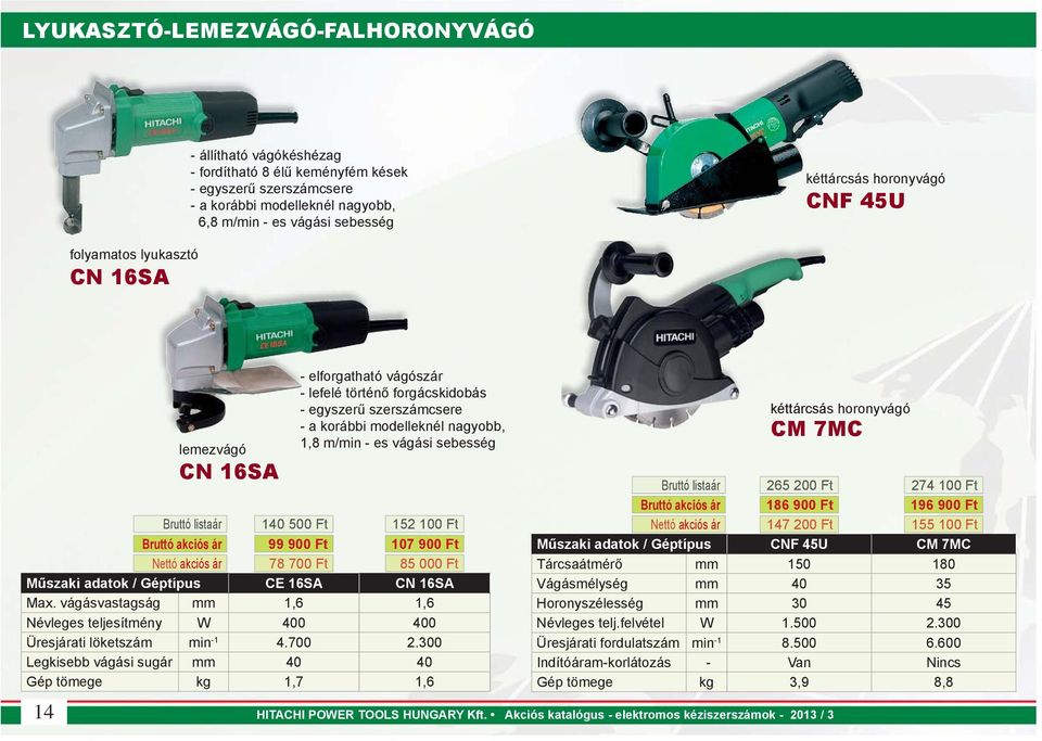 16SA Max. vágásvastagság mm 1,6 1,6 Névleges teljesítmény W 400 400 Üresjárati löketszám min -1 4.700 2.