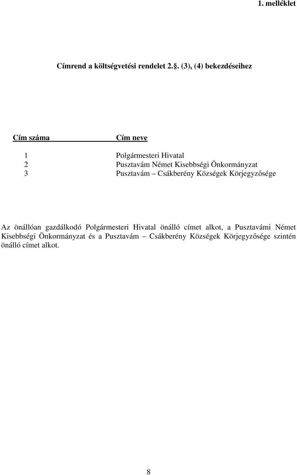 Önkormányzat 3 Pusztavám Csákberény Községek Körjegyzősége Az önállóan gazdálkodó Polgármesteri