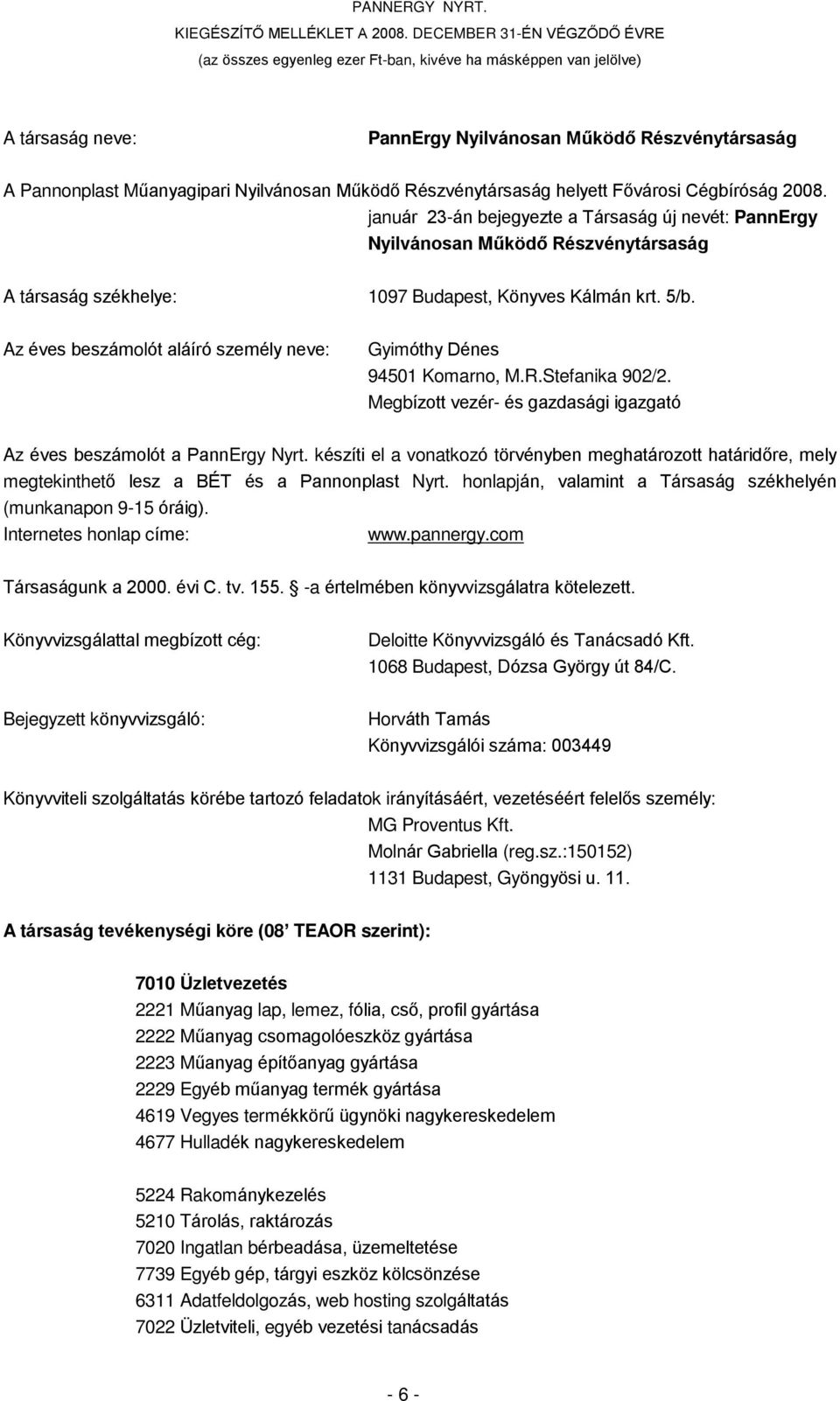 Mûködõ Részvénytársaság helyett Fõvárosi Cégbíróság 2008.