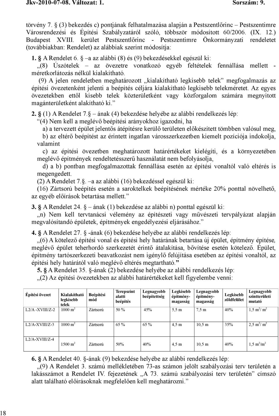 a az alábbi (8) és (9) bekezdésekkel egészül ki: (8) Úszótelek az övezetre vonatkozó egyéb feltételek fennállása mellett - méretkorlátozás nélkül kialakítható.