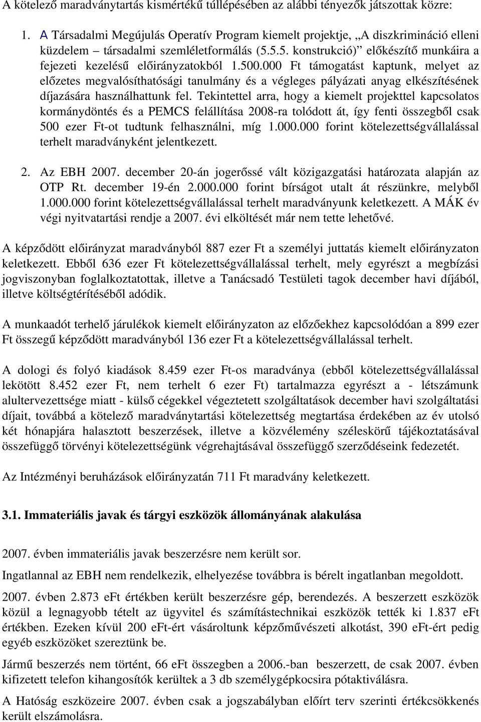 500.000 Ft támogatást kaptunk, melyet az előzetes megvalósíthatósági tanulmány és a végleges pályázati anyag elkészítésének díjazására használhattunk fel.