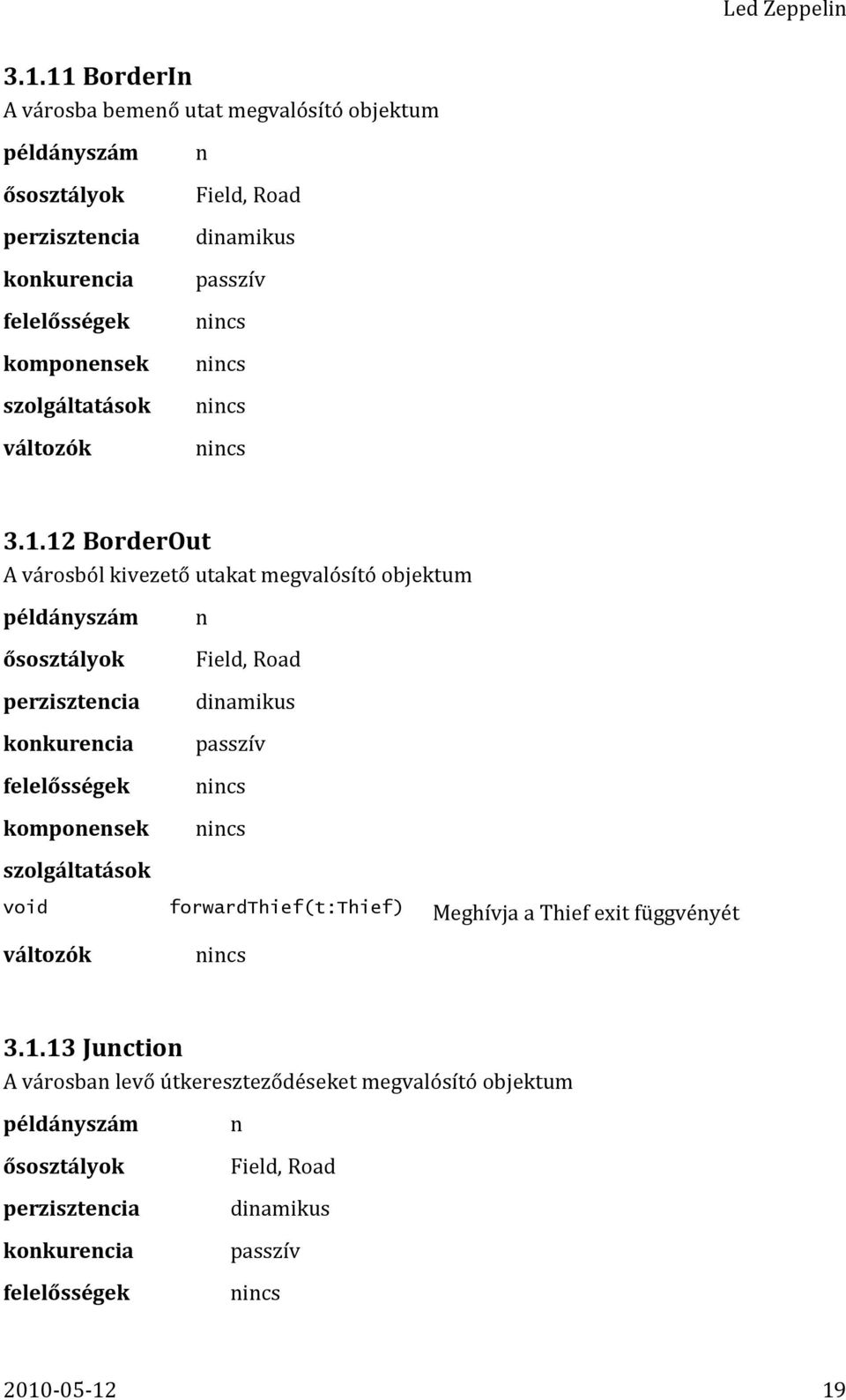 12 BorderOut A városból kivezető utakat megvalósító objektum példányszám ősosztályok perzisztencia konkurencia felelősségek n Field, Road dinamikus passzív nincs