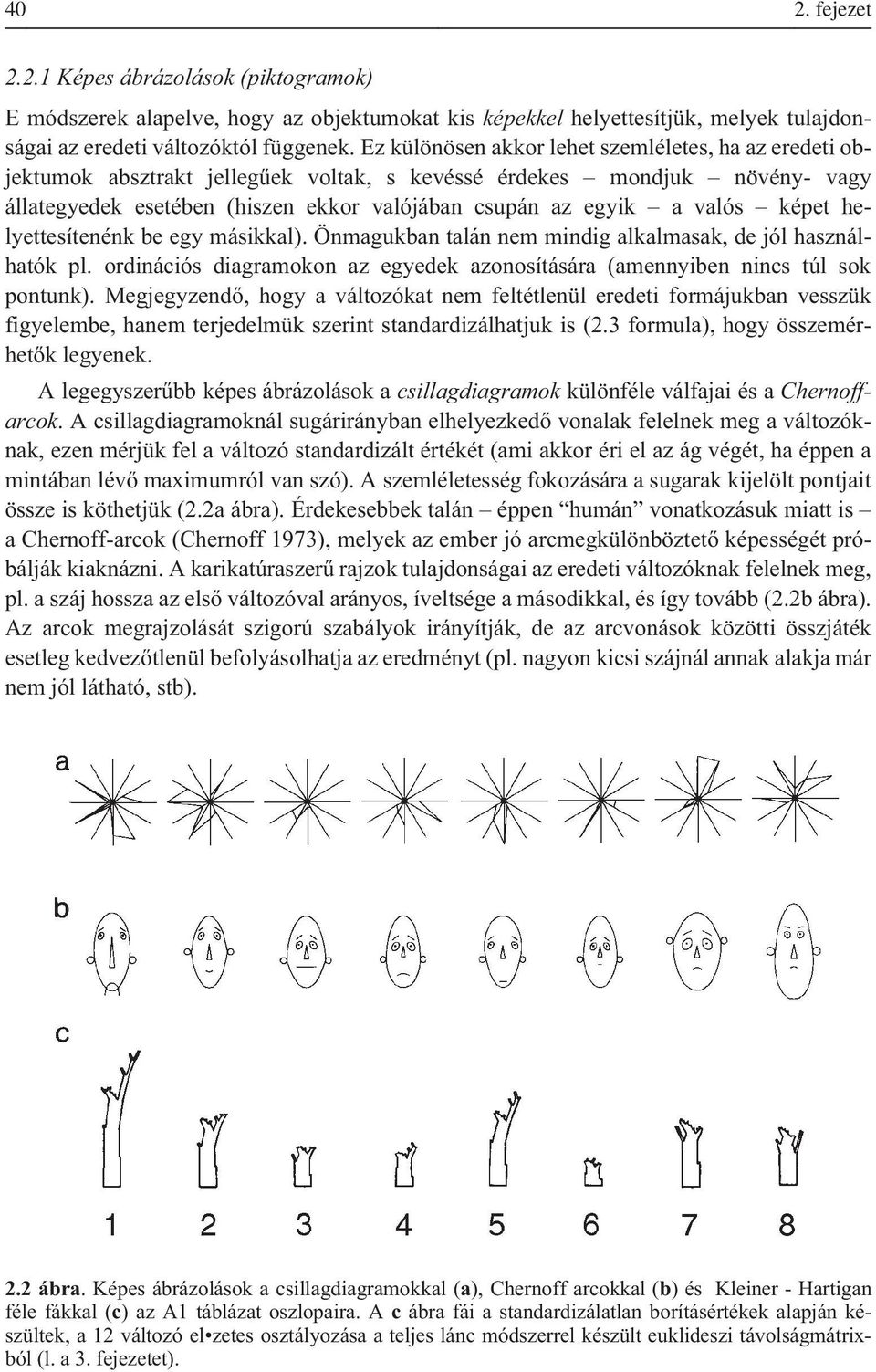 képet helyettesítenénk be egy másikkal). Önmagukban talán nem mindig alkalmasak, de jól használhatók pl. ordinációs diagramokon az egyedek azonosítására (amennyiben nincs túl sok pontunk).