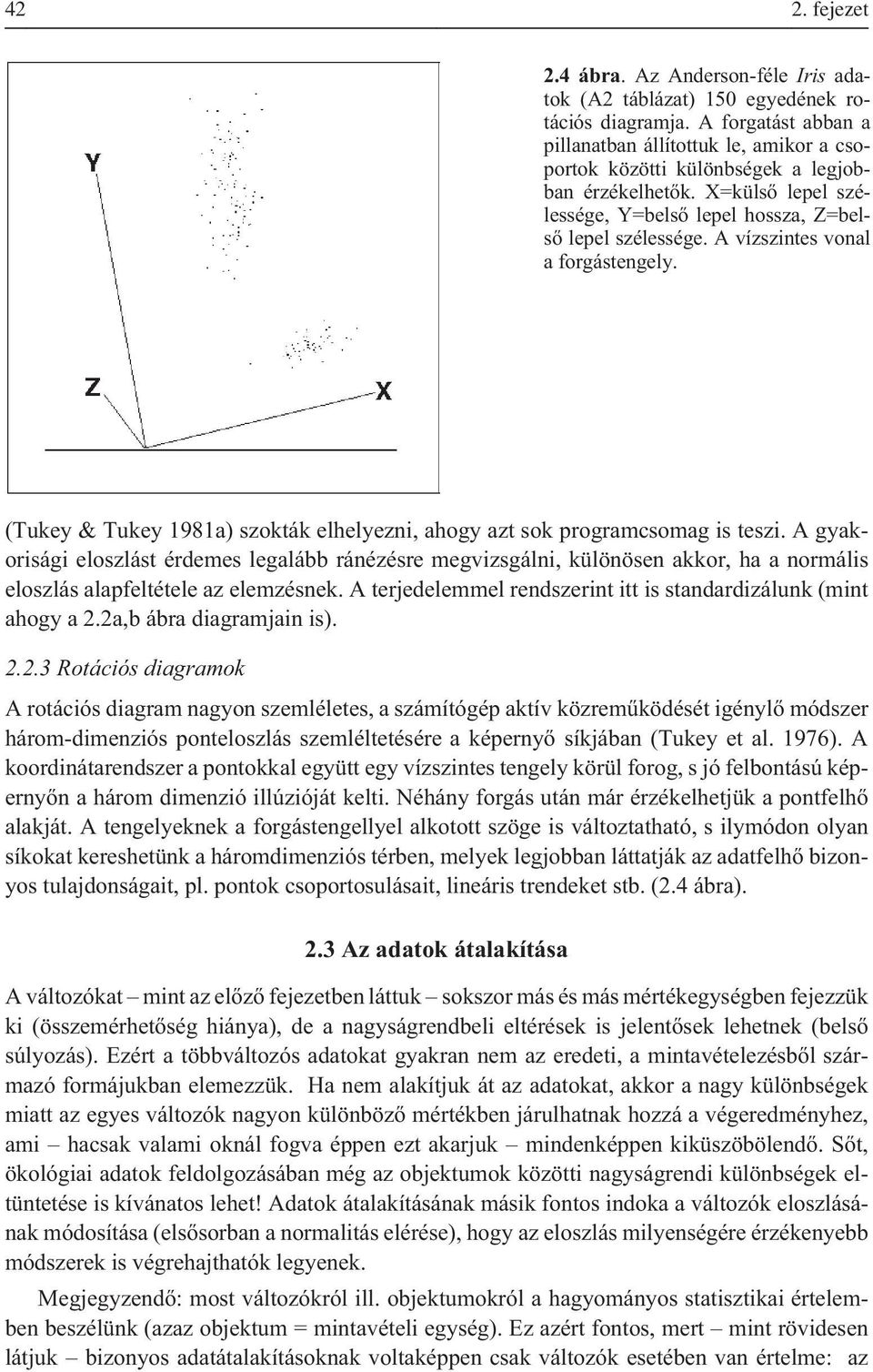 A vízszintes vonal a forgástengely. (Tukey & Tukey 1981a) szokták elhelyezni, ahogy azt sok programcsomag is teszi.