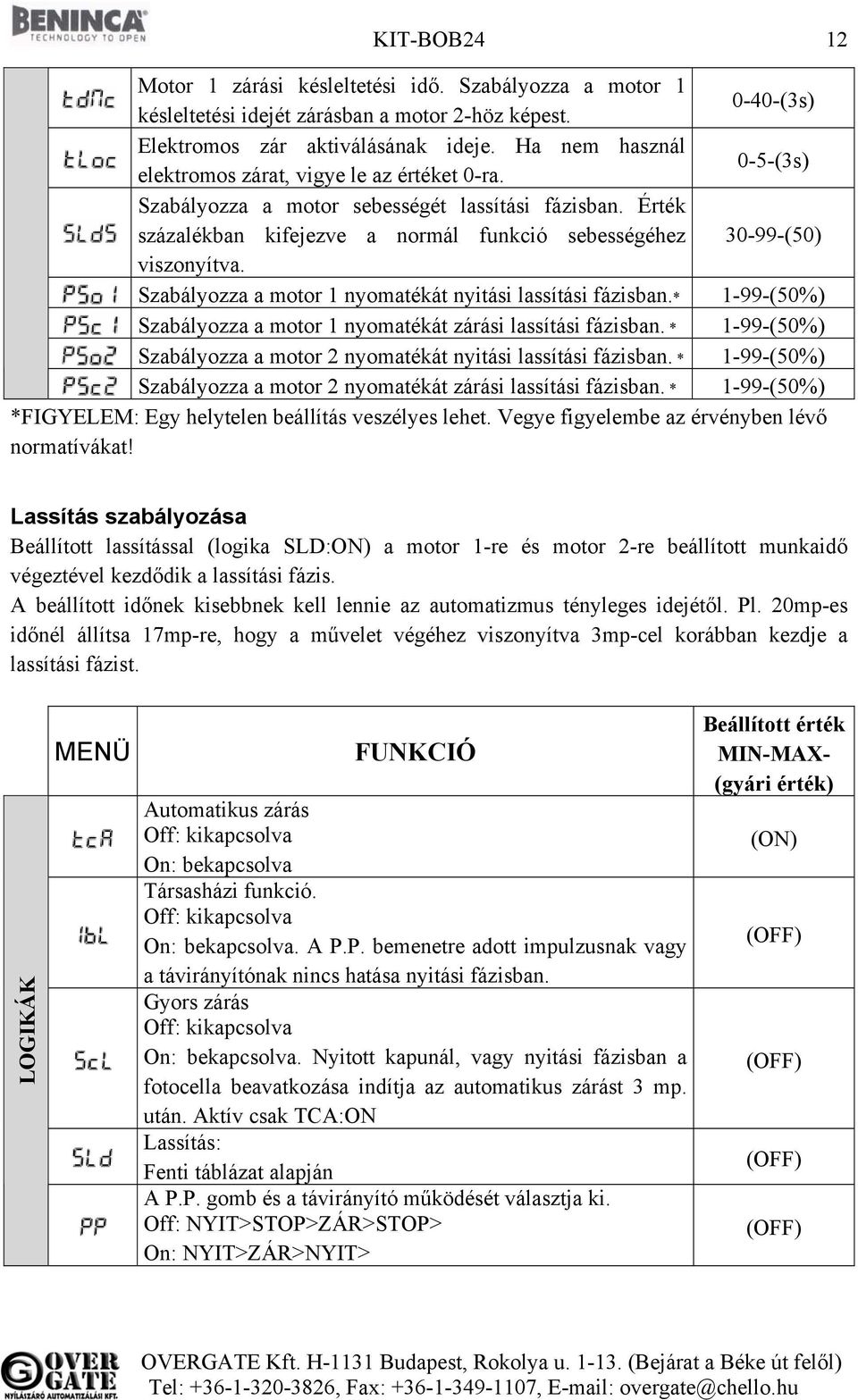 Szabályozza a motor 1 nyomatékát nyitási lassítási fázisban.* 1-99-(50%) Szabályozza a motor 1 nyomatékát zárási lassítási fázisban.