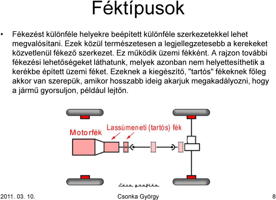 A rajzon további fékezési lehetőségeket láthatunk, melyek azonban nem helyettesíthetik a kerékbe épített üzemi féket.