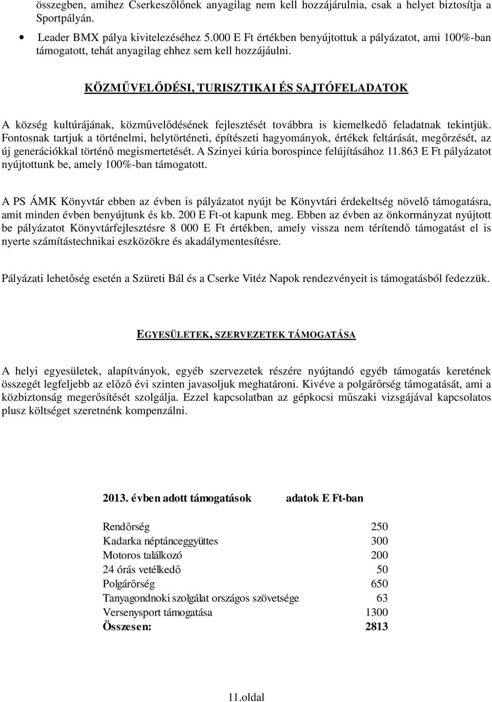 KÖZMŰVELŐDÉSI, TURISZTIKAI ÉS SAJTÓFELADATOK A község kultúrájának, közművelődésének fejlesztését továbbra is kiemelkedő feladatnak tekintjük.