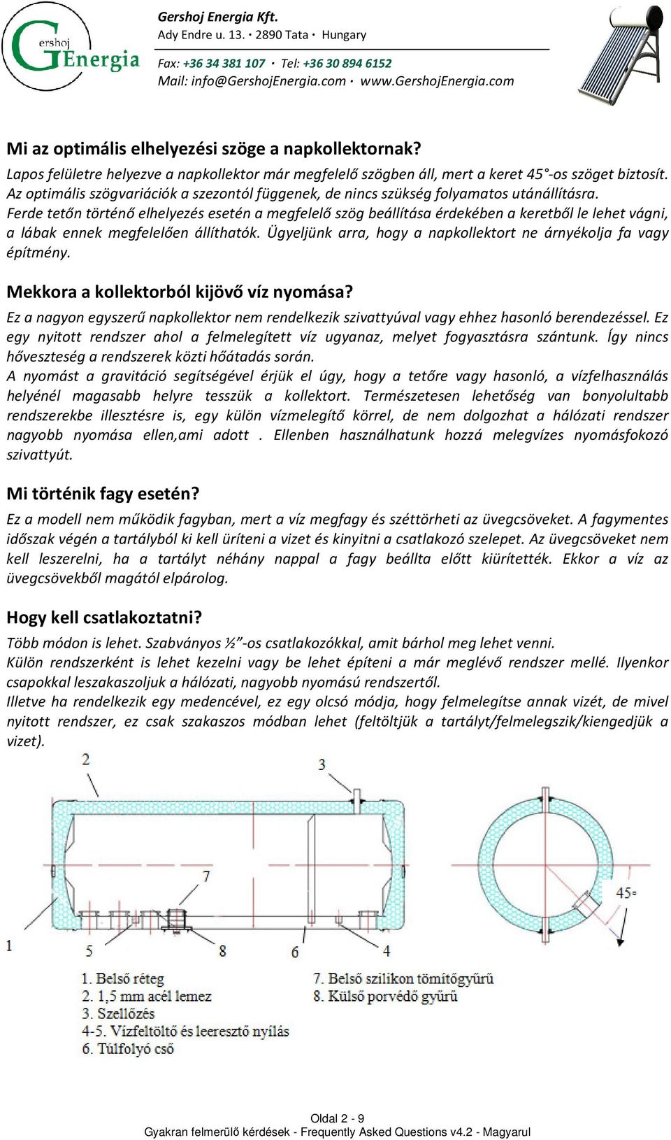 Ferde tetőn történő elhelyezés esetén a megfelelő szög beállítása érdekében a keretből le lehet vágni, a lábak ennek megfelelően állíthatók.