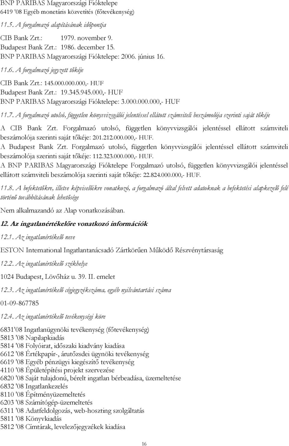 000,- HUF BNP PARIBAS Magyarországi Fióktelepe: 3.000.000.000,- HUF 11.7.