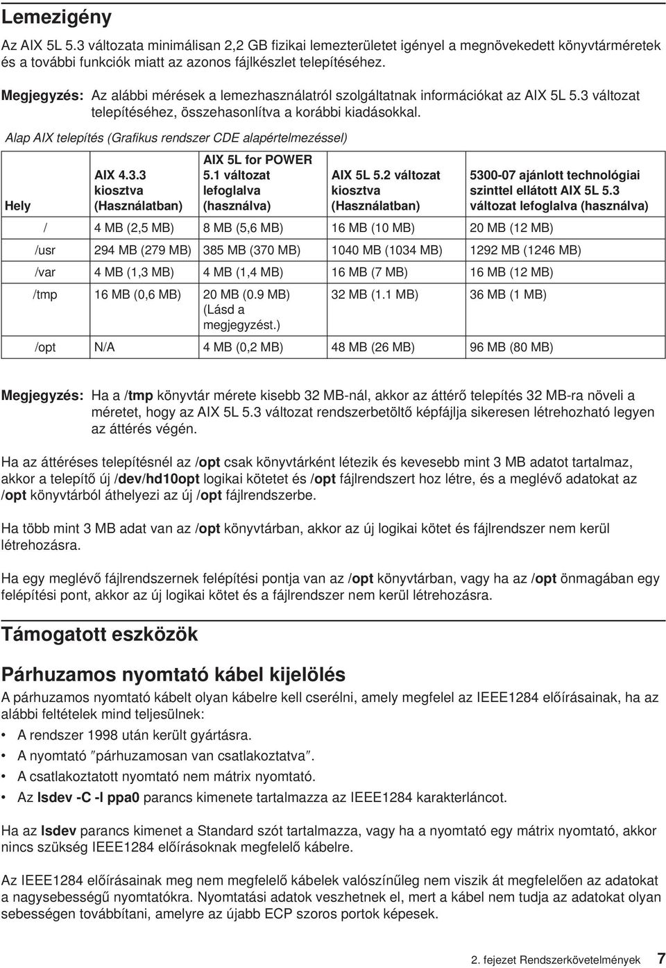 Alap AIX telepítés (Grafikus rendszer CDE alapértelmezéssel) Hely AIX 4.3.3 kiosztva (Használatban) AIX 5L for POWER 5.1 változat lefoglalva (használva) AIX 5L 5.