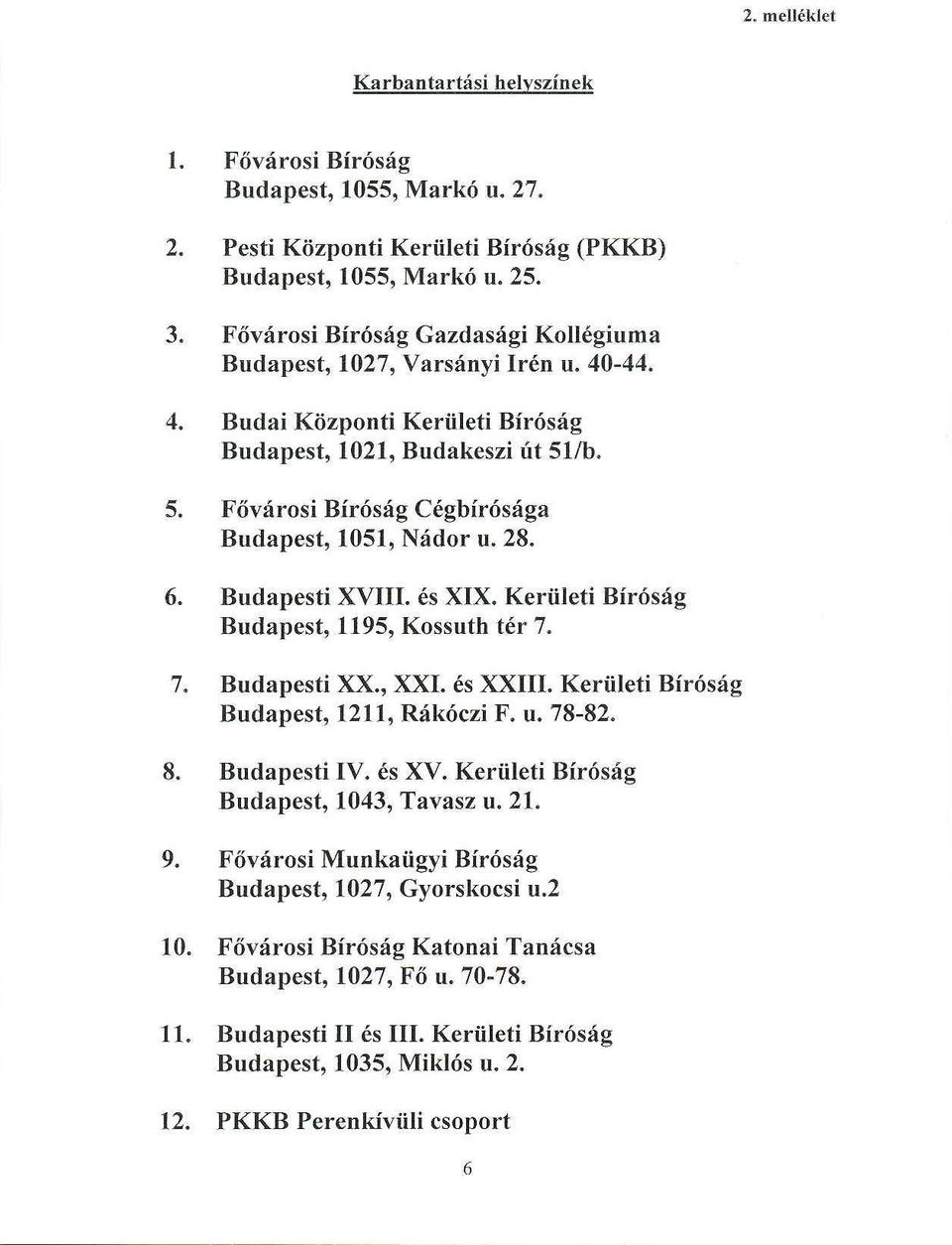 1b. 5. F6varosi Bir6sag Cegbir6saga Budapest, 1051, Nador u. 28. 6. Budapesti XVIII. es XIX. Keriileti Bir6sag Budapest, 1195, Kossuth ter 7. 7. Budapesti XX., XXI. es XXIII.