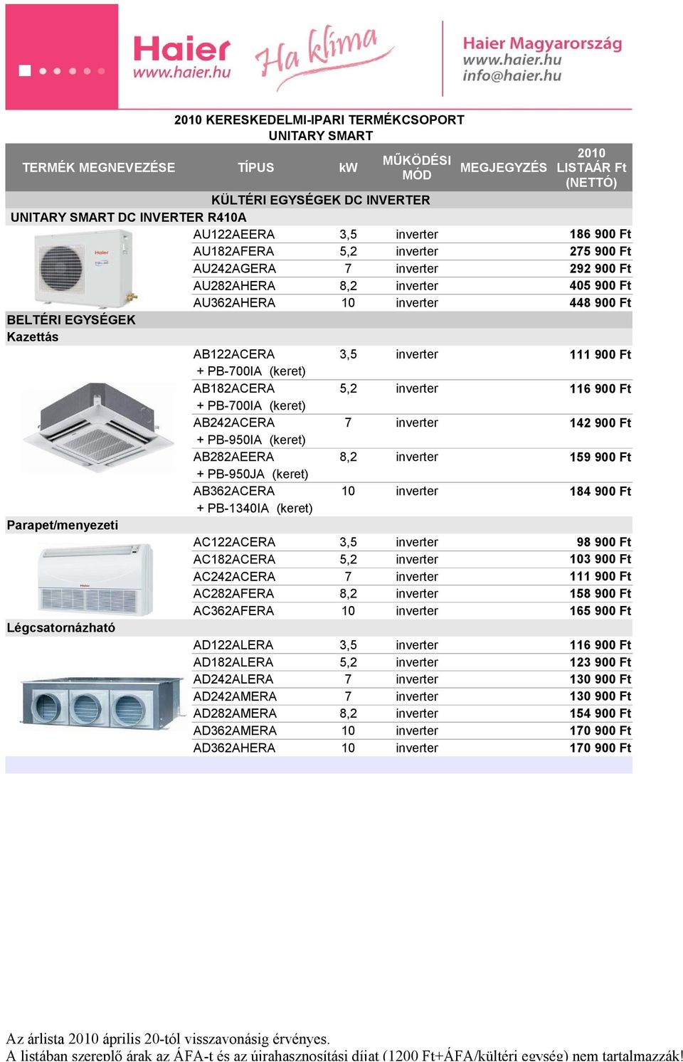 3,5 inverter AC182ACERA 5,2 inverter AC242ACERA 7 inverter AC282AFERA 8,2 inverter AC362AFERA 10 inverter AD122ALERA 3,5 inverter AD182ALERA 5,2 inverter AD242ALERA 7 inverter AD242AMERA 7 inverter