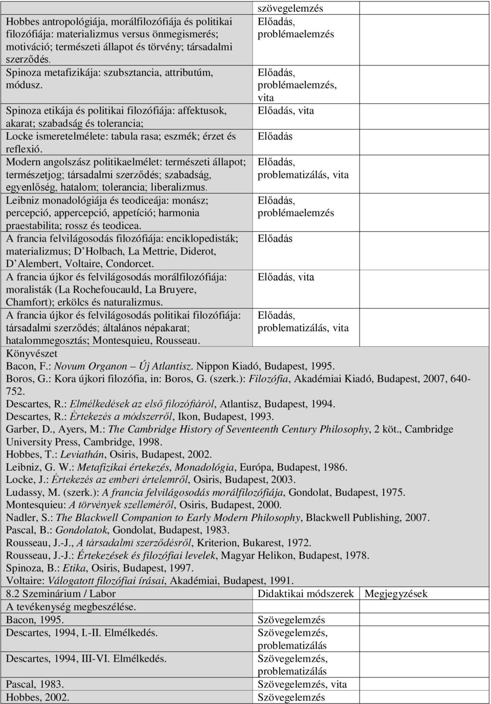 szövegelemzés problémaelemzés problémaelemzés, vita vita Spinoza etikája és politikai filozófiája: affektusok, akarat; szabadság és tolerancia; Locke ismeretelmélete: tabula rasa; eszmék; érzet és