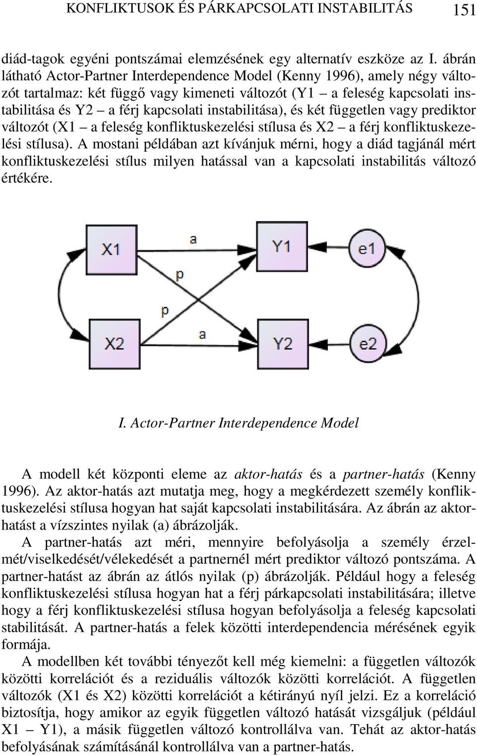 instabilitása), és két független vagy prediktor változót (X1 a feleség konfliktuskezelési stílusa és X2 a férj konfliktuskezelési stílusa).