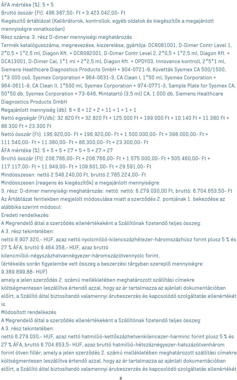 rész D-dimer mennyiségi meghatározás Termék katalógusszáma, megnevezése, kiszerelése, gyártója: DCR081001, D-Dimer Contr Level 1, 2*0,5 + 1*2,5 ml, Diagon Kft.