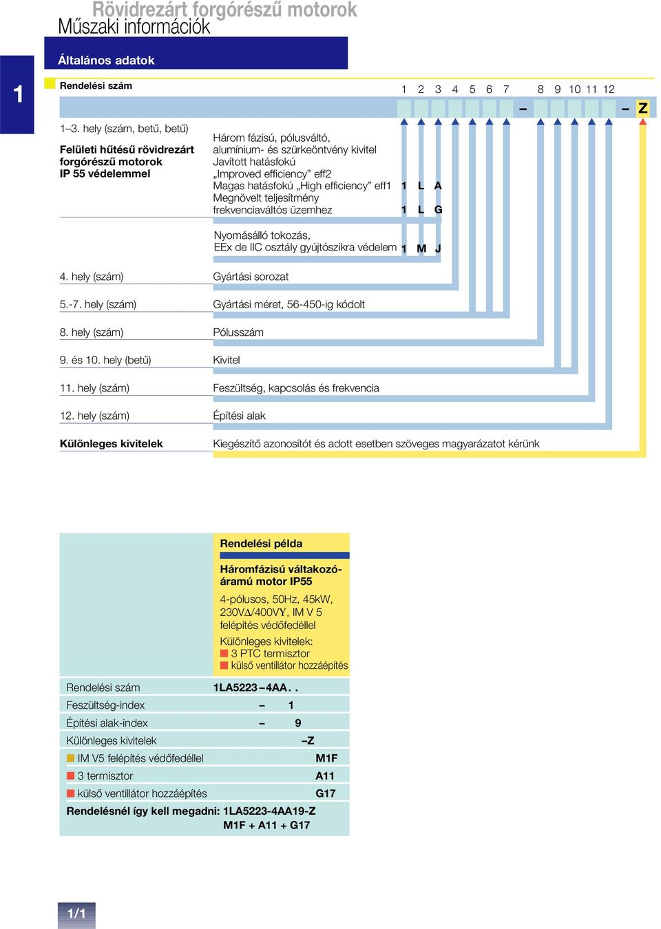 hatásfokú High efficiency eff1 Megnövelt teljesítmény frekvenciaváltós üzemhez 1 2 3 4 5 6 7 8 9 10 11 12 Z 1 1 L L A G 4.