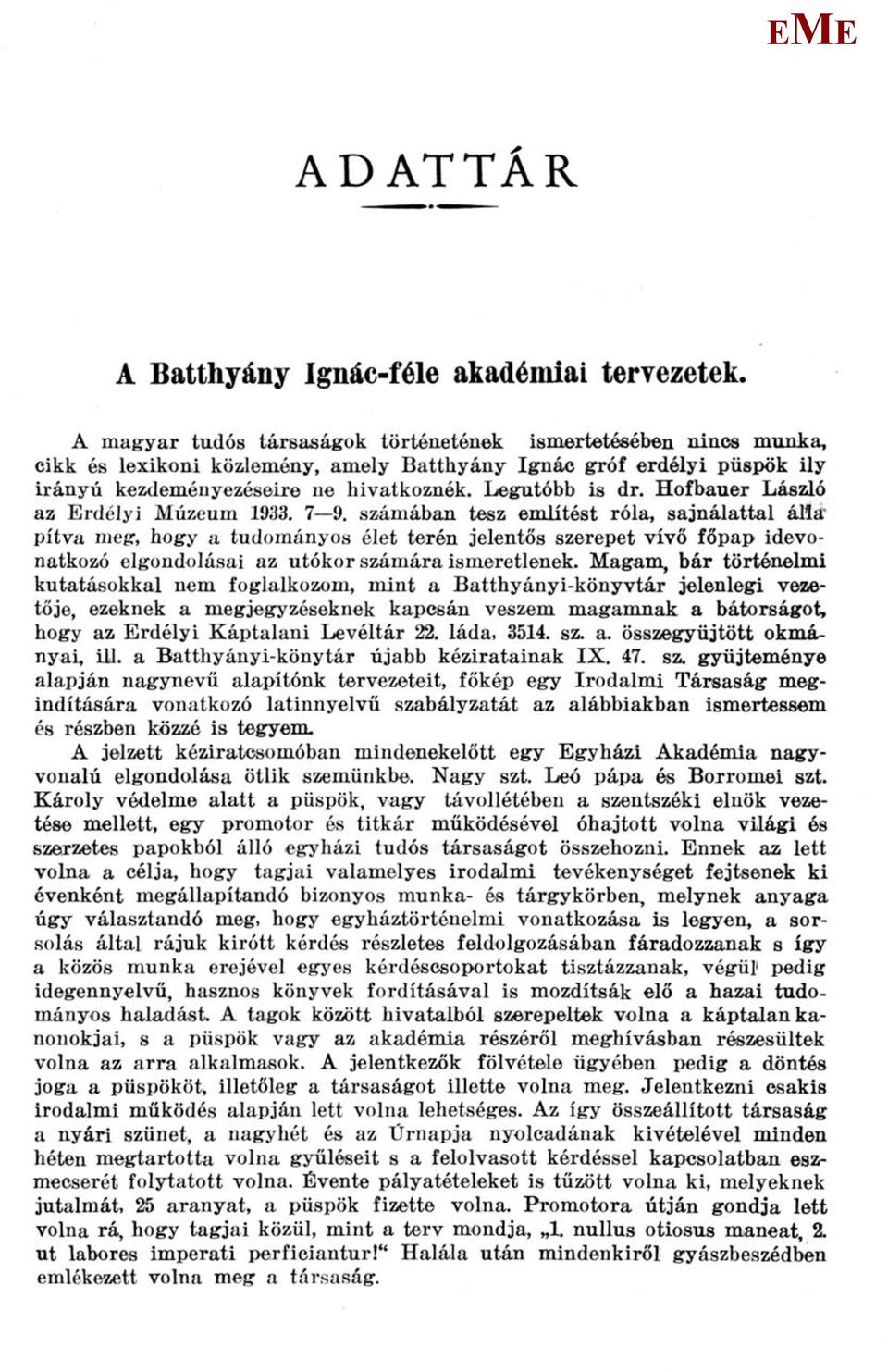 Hofbauer László az rdélyi úzeum 1933. 7 9.