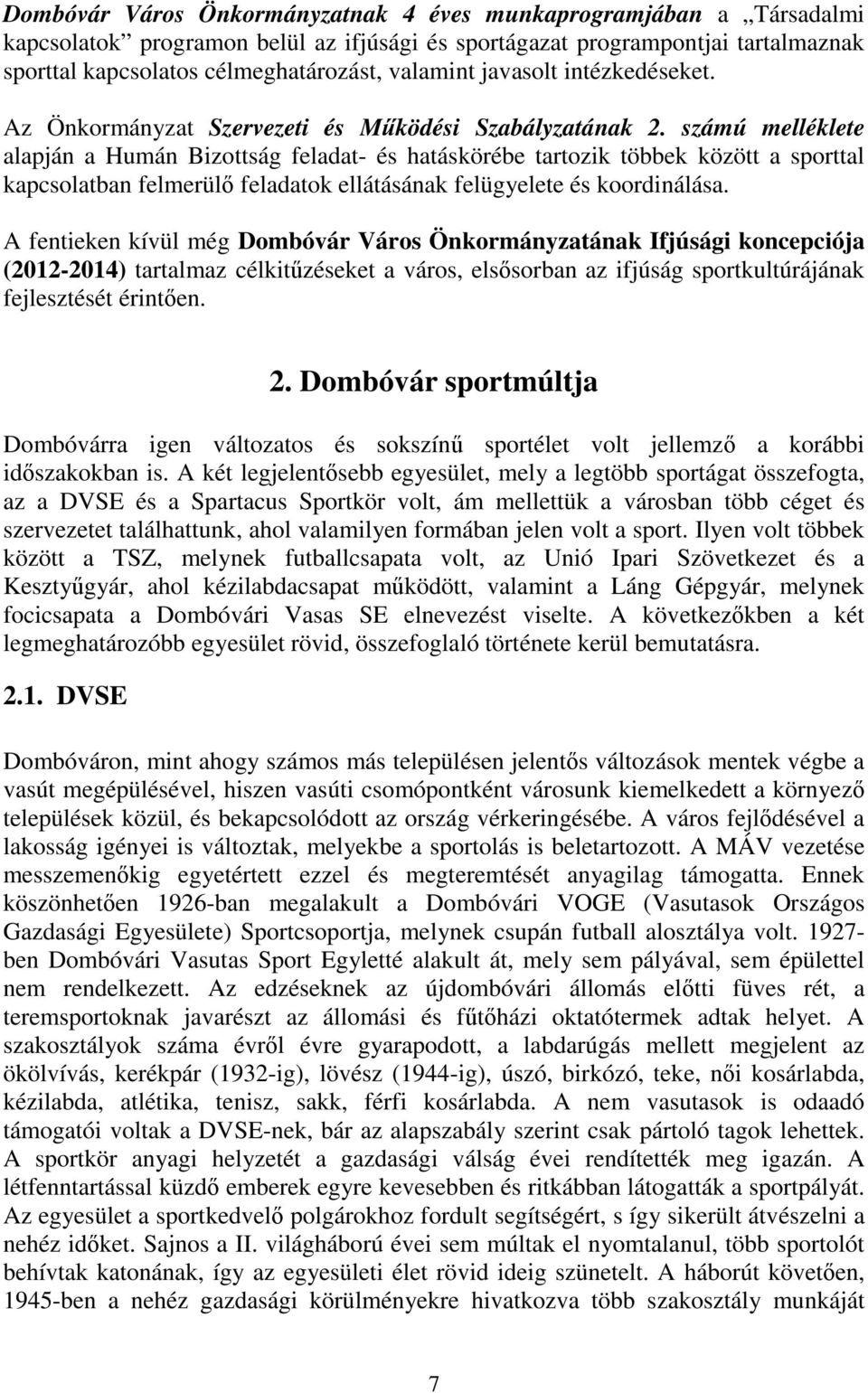 Dombóvár Város Önkormányzatának Sportkoncepciója - PDF Free Download