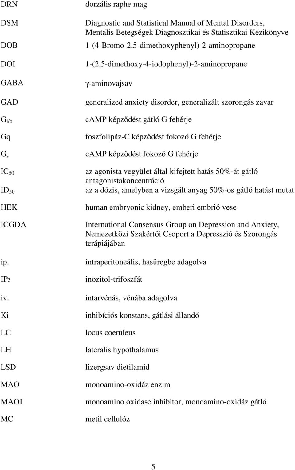 1-(4-Bromo-2,5-dimethoxyphenyl)-2-aminopropane 1-(2,5-dimethoxy-4-iodophenyl)-2-aminopropane γ-aminovajsav generalized anxiety disorder, generalizált szorongás zavar camp képzıdést gátló G fehérje