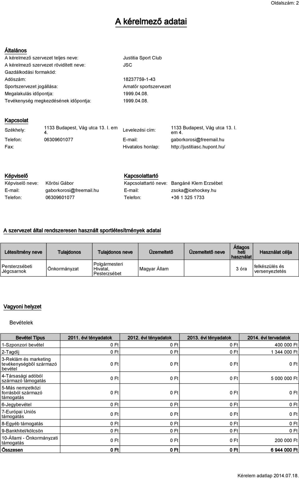 Levelezési cím: 1133 Budapest, Vág utca 13. I. em 4. Telefon: 06309601077 E-mail: gaborkorosi@freemail.hu Fax: Hivatalos honlap: http://justitiasc.hupont.