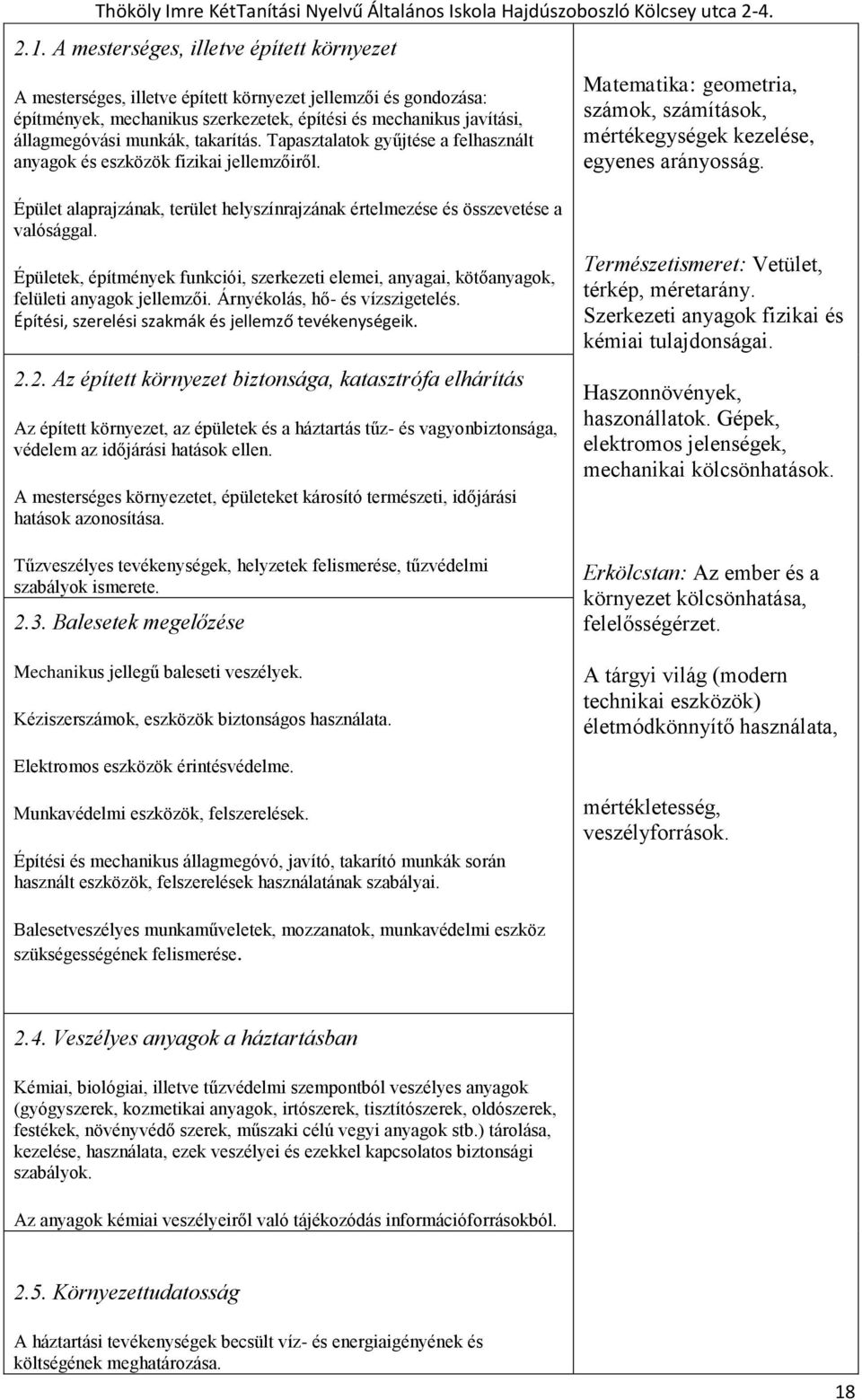 Épület alaprajzának, terület helyszínrajzának értelmezése és összevetése a valósággal. Épületek, építmények funkciói, szerkezeti elemei, anyagai, kötőanyagok, felületi anyagok jellemzői.