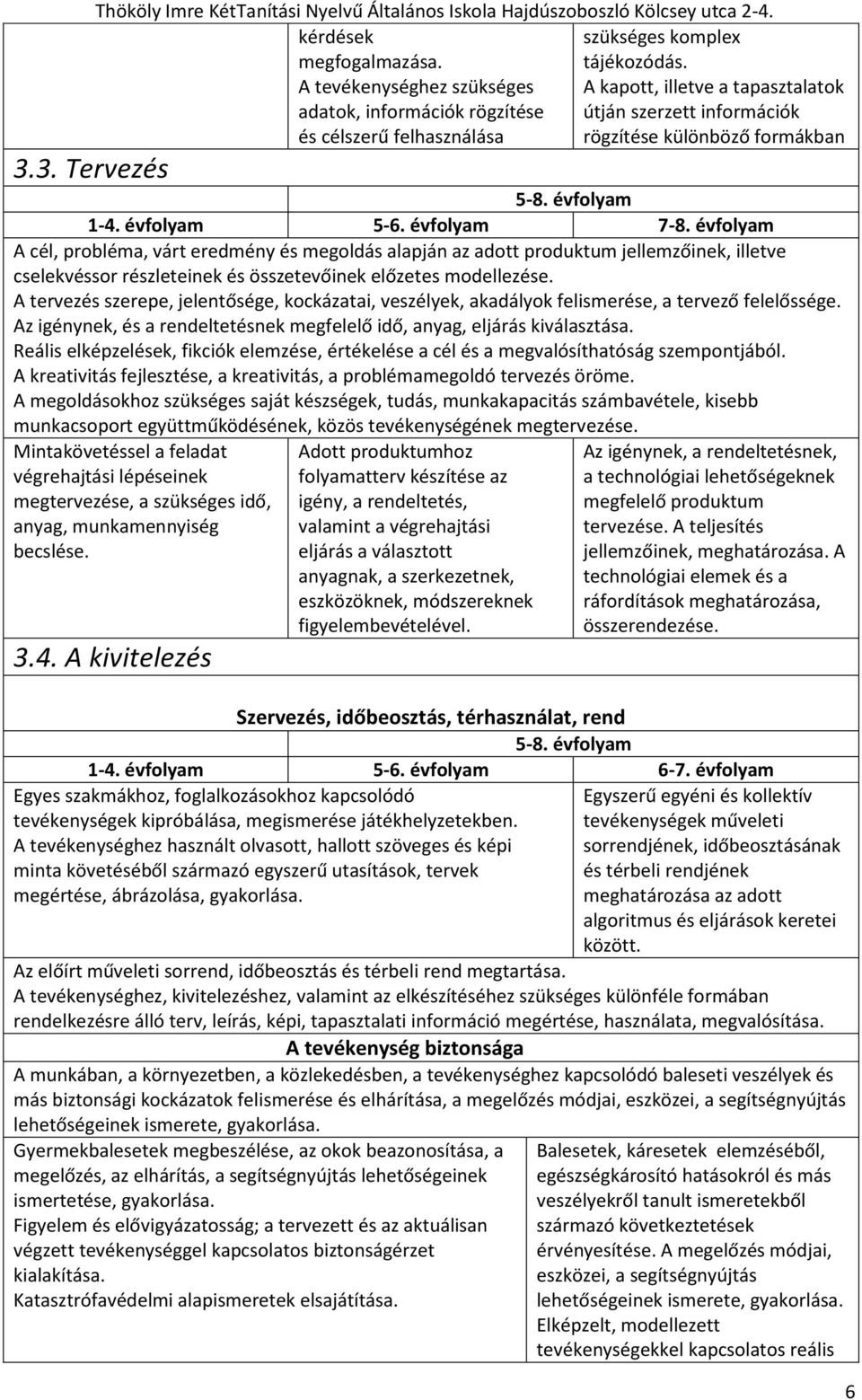 évfolyam 1-4. évfolyam 5-6. évfolyam 7-8.