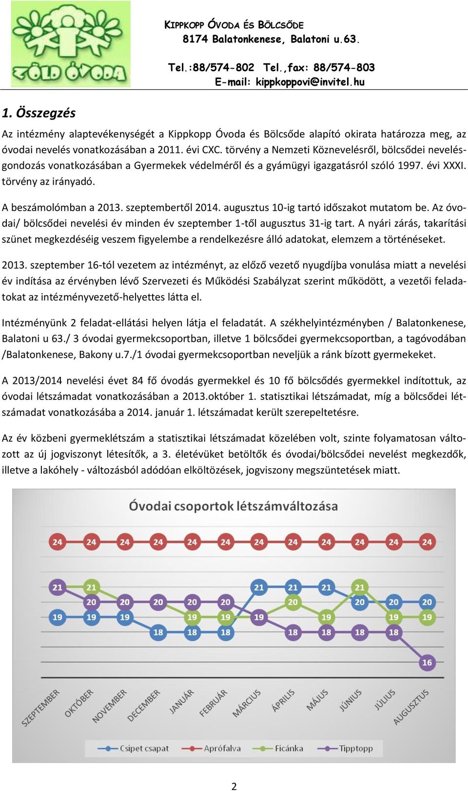 szeptembertől 2014. augusztus 10-ig tartó időszakot mutatom be. Az óvodai/ bölcsődei nevelési év minden év szeptember 1-től augusztus 31-ig tart.