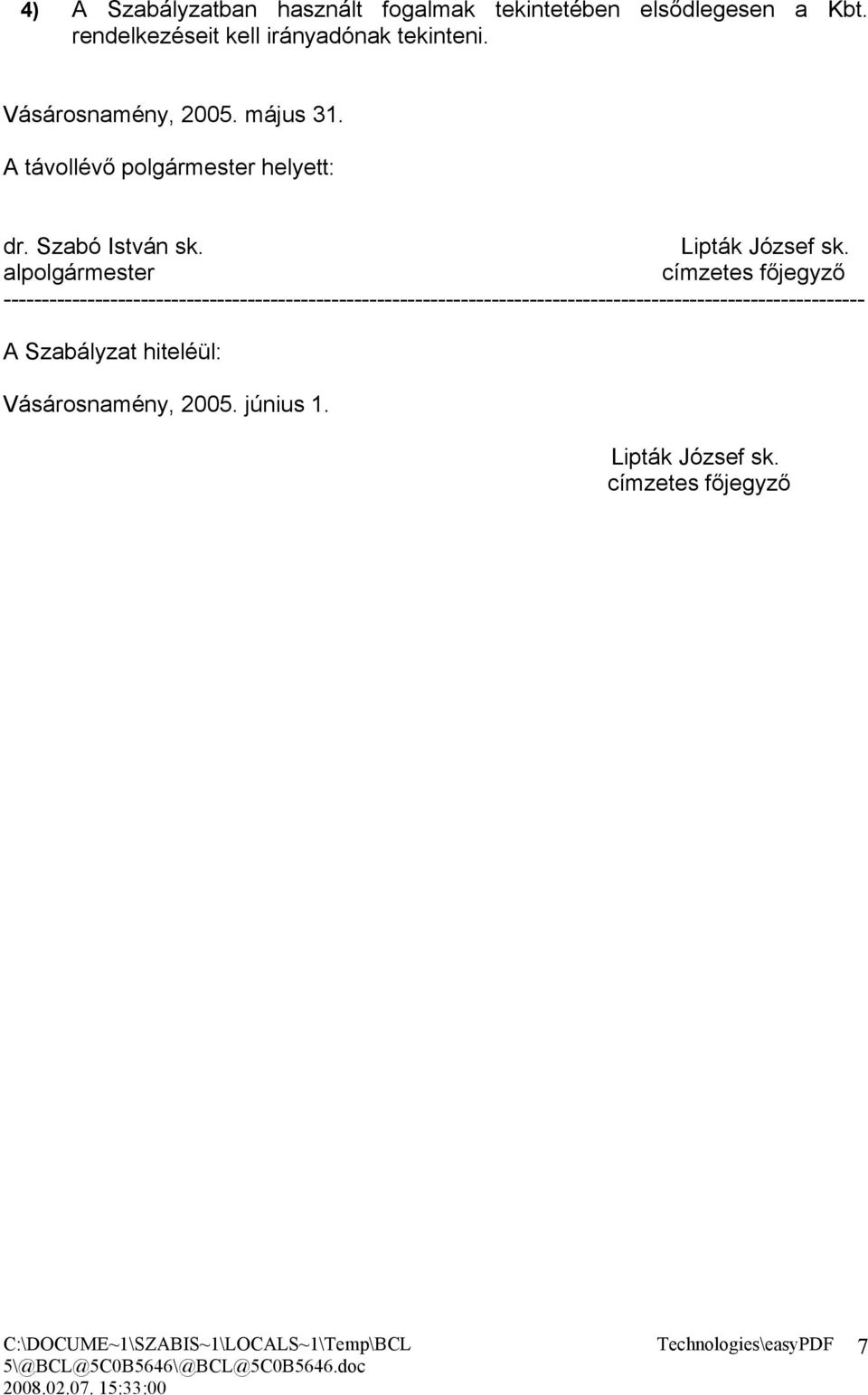 alpolgármester címzetes főjegyző