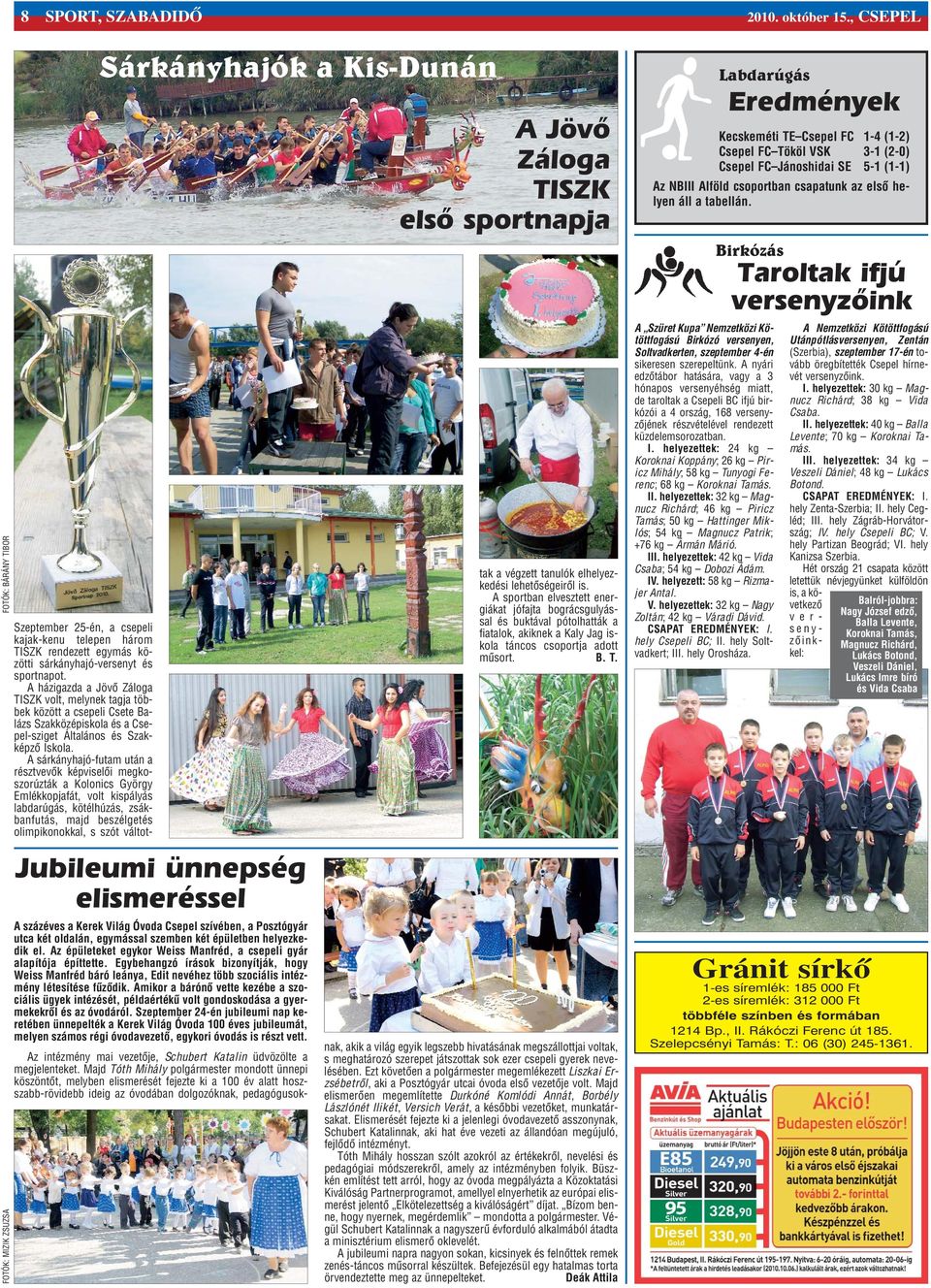 közötti sárkányhajó-versenyt és sportnapot. A házigazda a Jövõ Záloga TISZK volt, melynek tagja többek között a csepeli Csete Balázs Szakközépiskola és a Csepel-sziget Általános és Szakképzõ Iskola.