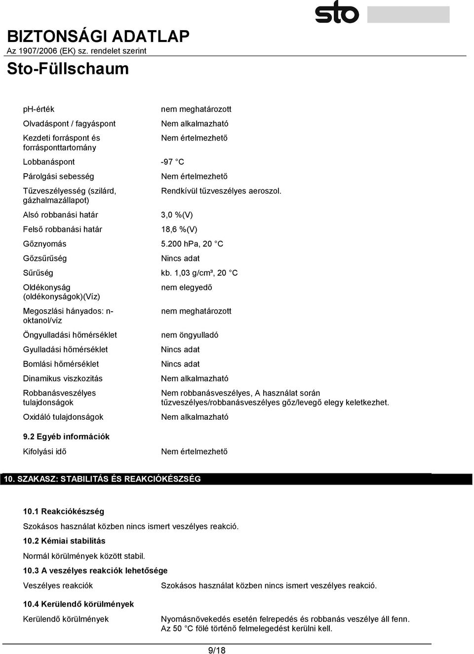 1,03 g/cm³, 20 C Oldékonyság (oldékonyságok)(víz) Megoszlási hányados: n- oktanol/víz Öngyulladási hőmérséklet Gyulladási hőmérséklet Bomlási hőmérséklet Dinamikus viszkozitás Robbanásveszélyes