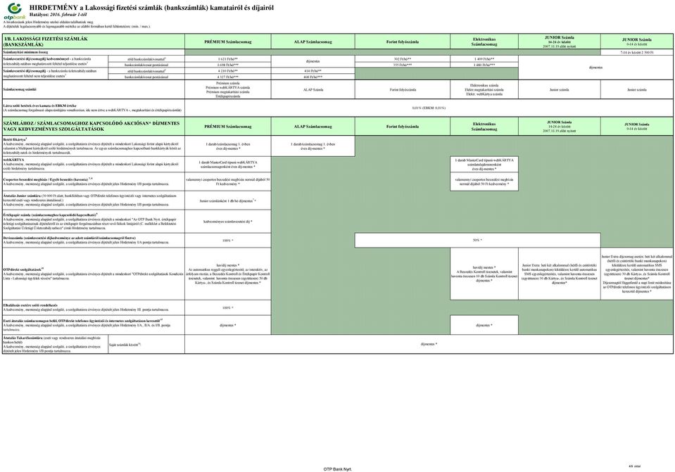 bankszámla üzletszabályzatában meghatározott feltétel nem teljesülése esetén 3 számlái zöld bankszámlakivonattal 4 1 621 Ft/hó** 302 Ft/hó** 1 409 Ft/hó** bankszámlakivonat postázással 1 698 Ft/hó***