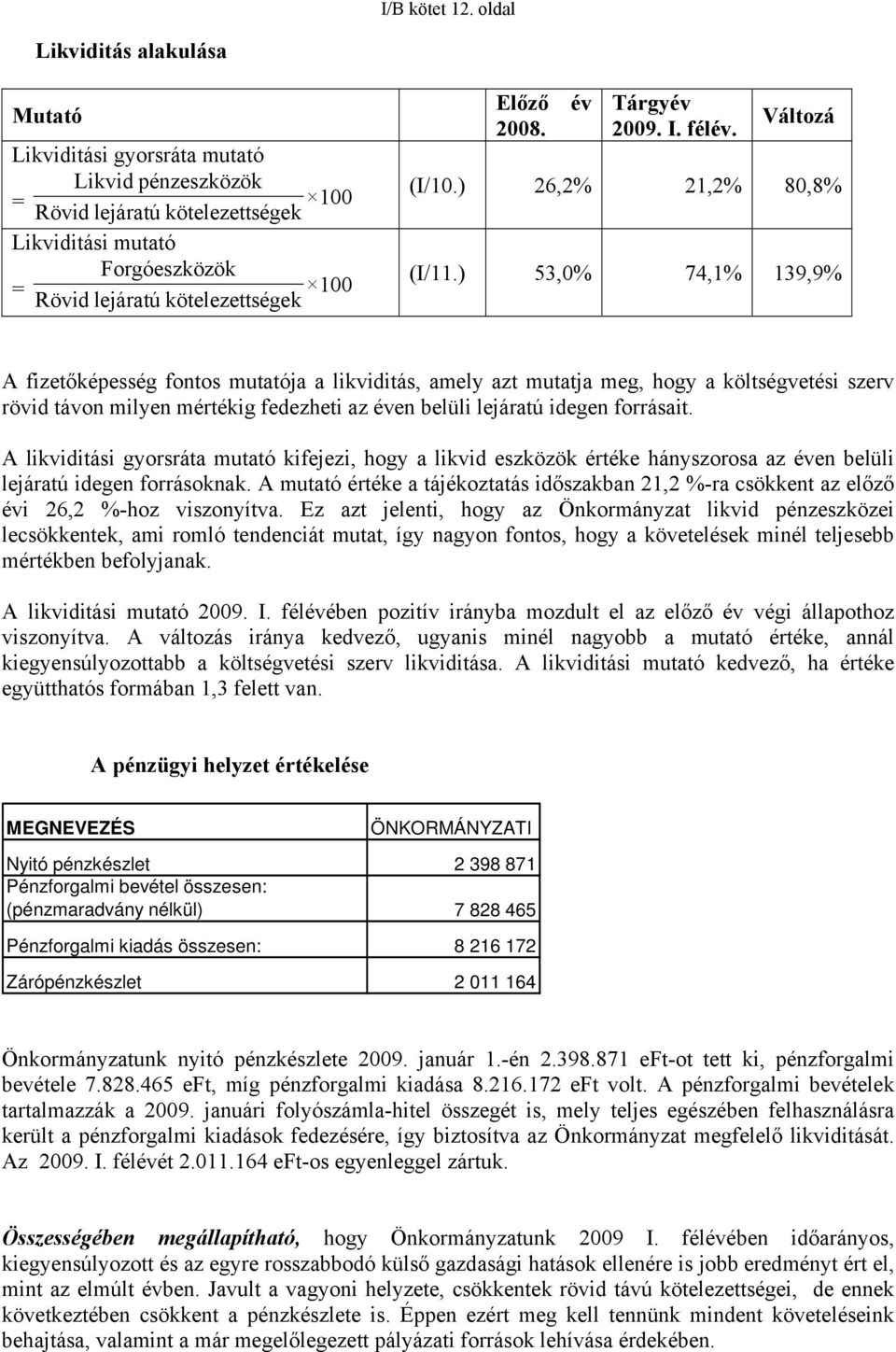 ) 53,0% 74,1% 139,9% = 100 Rövid lejáratú kötelezettségek A fizetőképesség fontos mutatója a likviditás, amely azt mutatja meg, hogy a költségvetési szerv rövid távon milyen mértékig fedezheti az