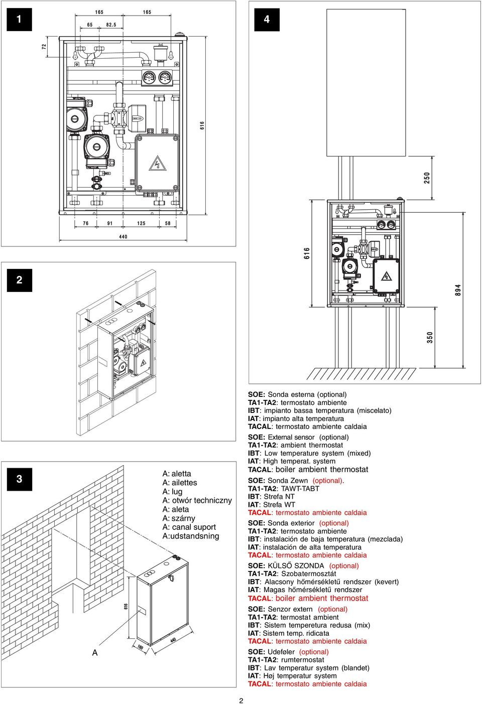 system TACAL: boiler ambient thermostat SOE: Sonda Zewn (optional).