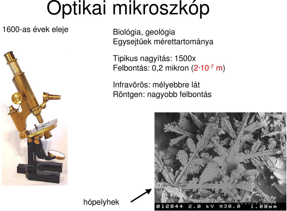 nagyítás: 1500x Felbontás: 0,2 mikron (2 10-7 m)