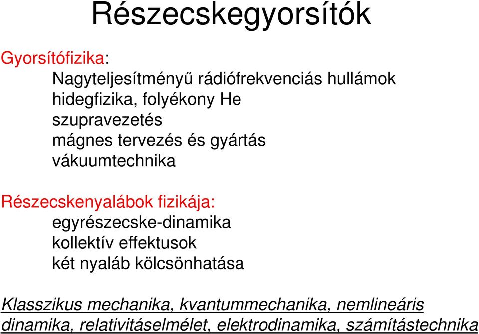 fizikája: egyrészecske-dinamika kollektív effektusok két nyaláb kölcsönhatása Klasszikus