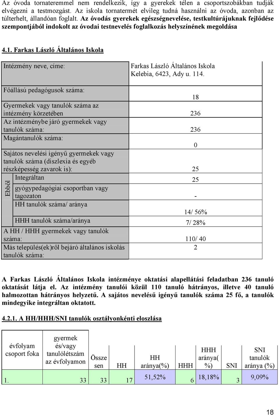 Az óvodás gyerekek egészségnevelése, testkultúrájuknak fejlődése szempontjából indokolt az óvodai testnevelés foglalkozás helyszínének megoldása 4.1.