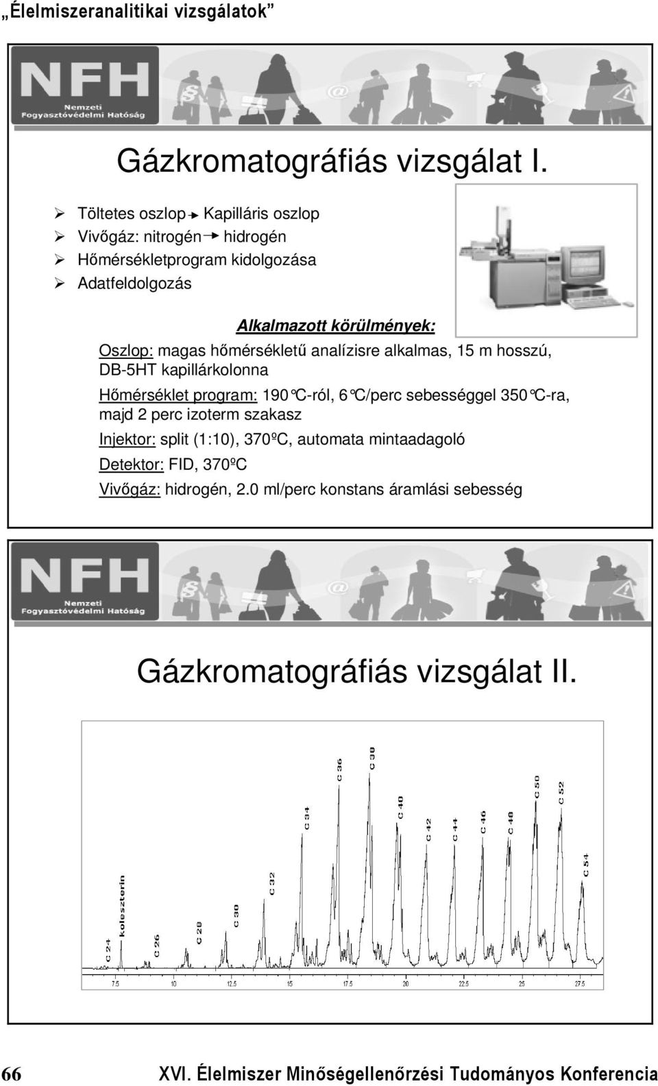 magas hőmérsékletű analízisre alkalmas, 15 m hosszú, DB-5HT kapillárkolonna Hőmérséklet program: 190 C-ról, 6 C/perc sebességgel 350 C-ra,