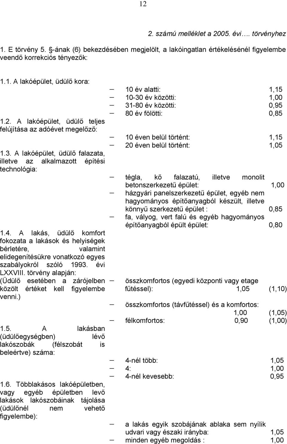 A, üdülő komfort fokozata a ok és helyiségek bérletére, valamint elidegenítésükre vonatkozó egyes szabályokról szóló 1993. évi LXXVIII.