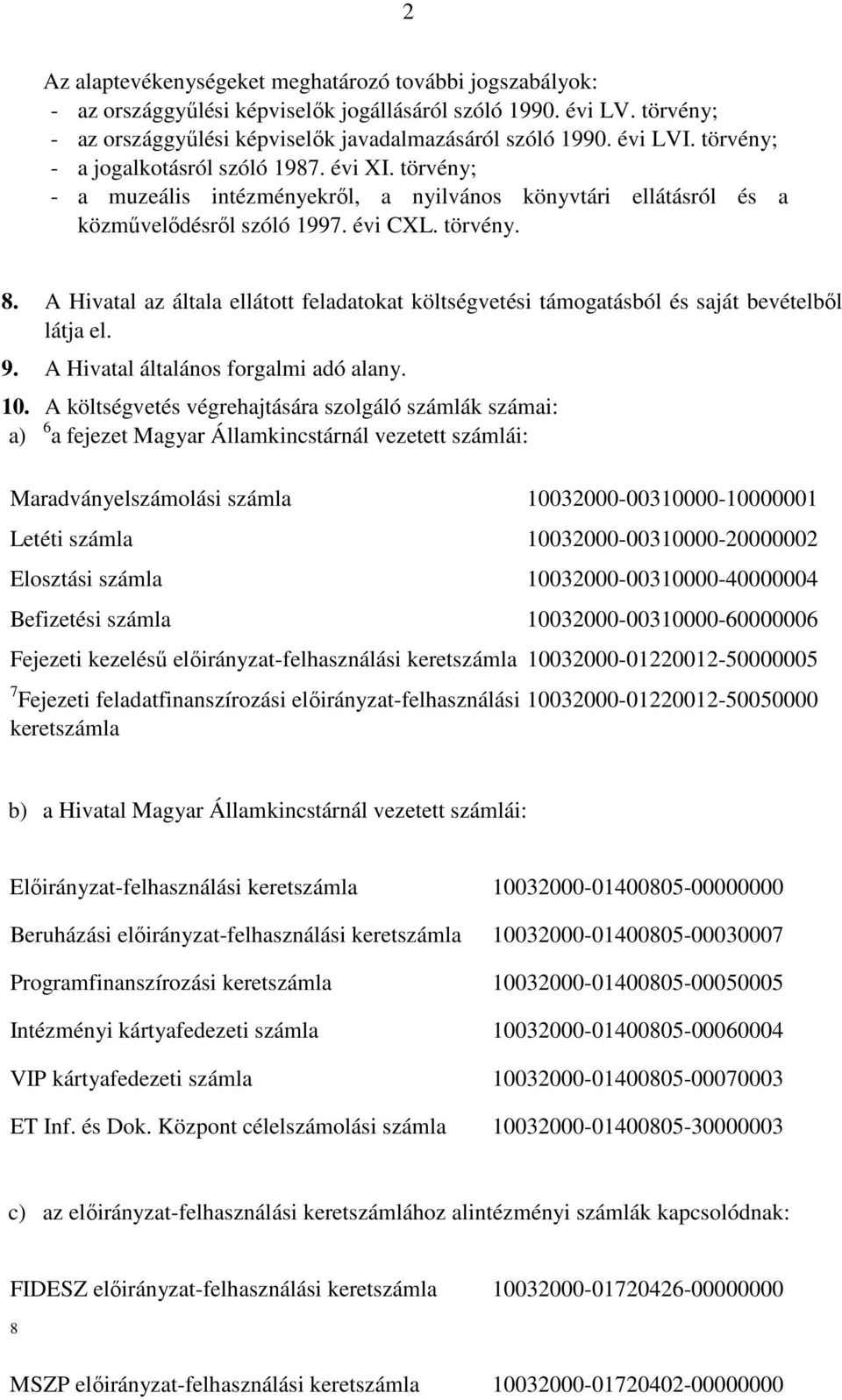 A Hivatal az általa ellátott feladatokat költségvetési támogatásból és saját bevételből látja el. 9. A Hivatal általános forgalmi adó alany. 10.