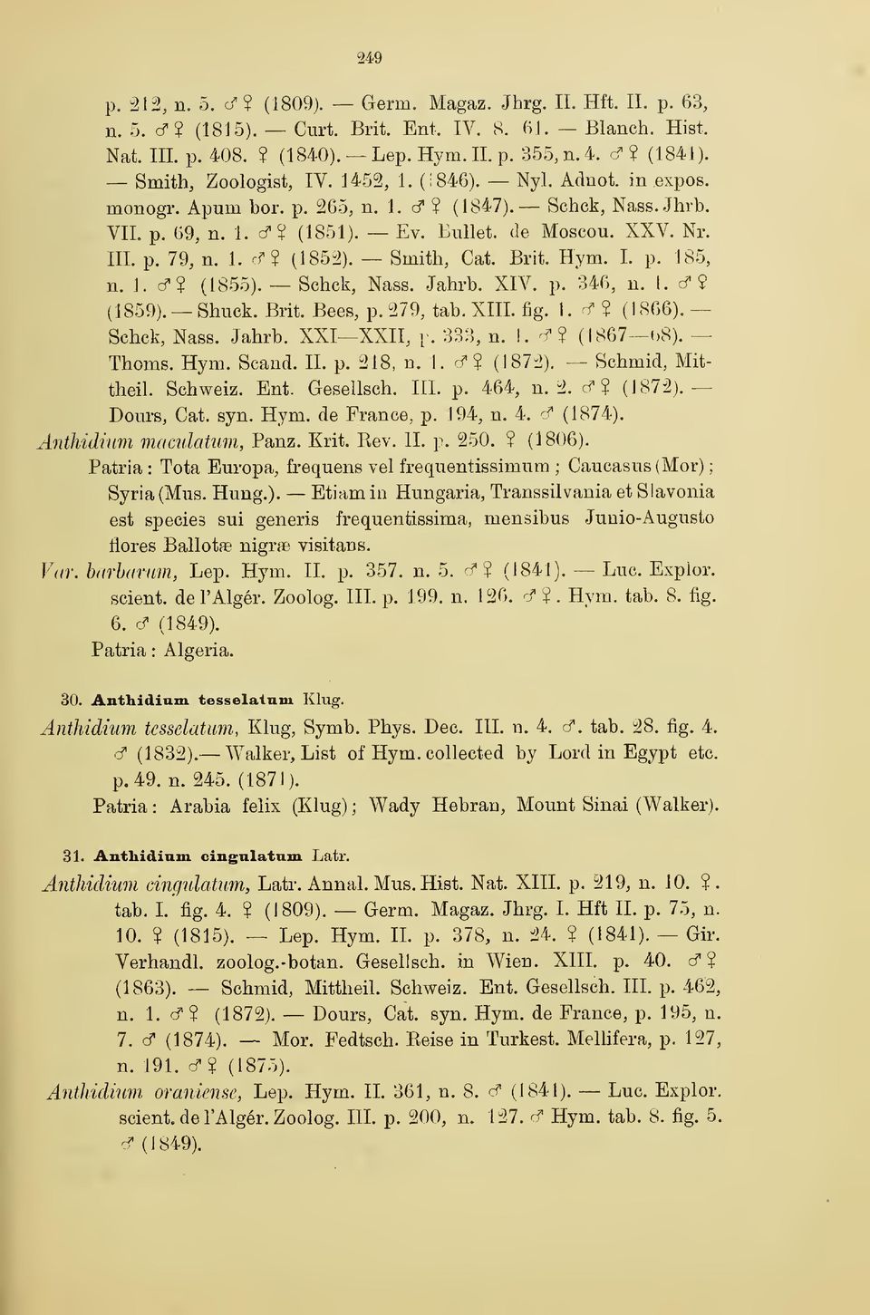 1. rf î (1852). Smith, Cat. Brit. Hym. L p. 185, n. 1. cf? (1855). Schck, Nass. Jahrb. XIV. p. 346, u. 1. cf $ (1859). Shuck. Brit. Bees, p. 279, tab. XIIL fig. 1. -f? (1866). Schck, Nass. Jahrb. XXI XXII, y.