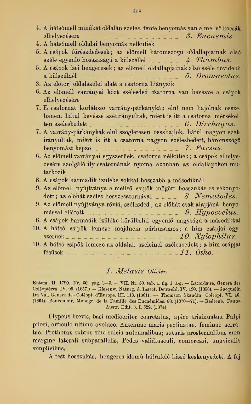 A csápok ízei hengeresek ; az elömell oldallapjainak alsó széle rövidebb a külszélnél 5. Dvomaeoliis. 3. Az eltörj oldalszélei alatt a csatorna hiányzik 6.