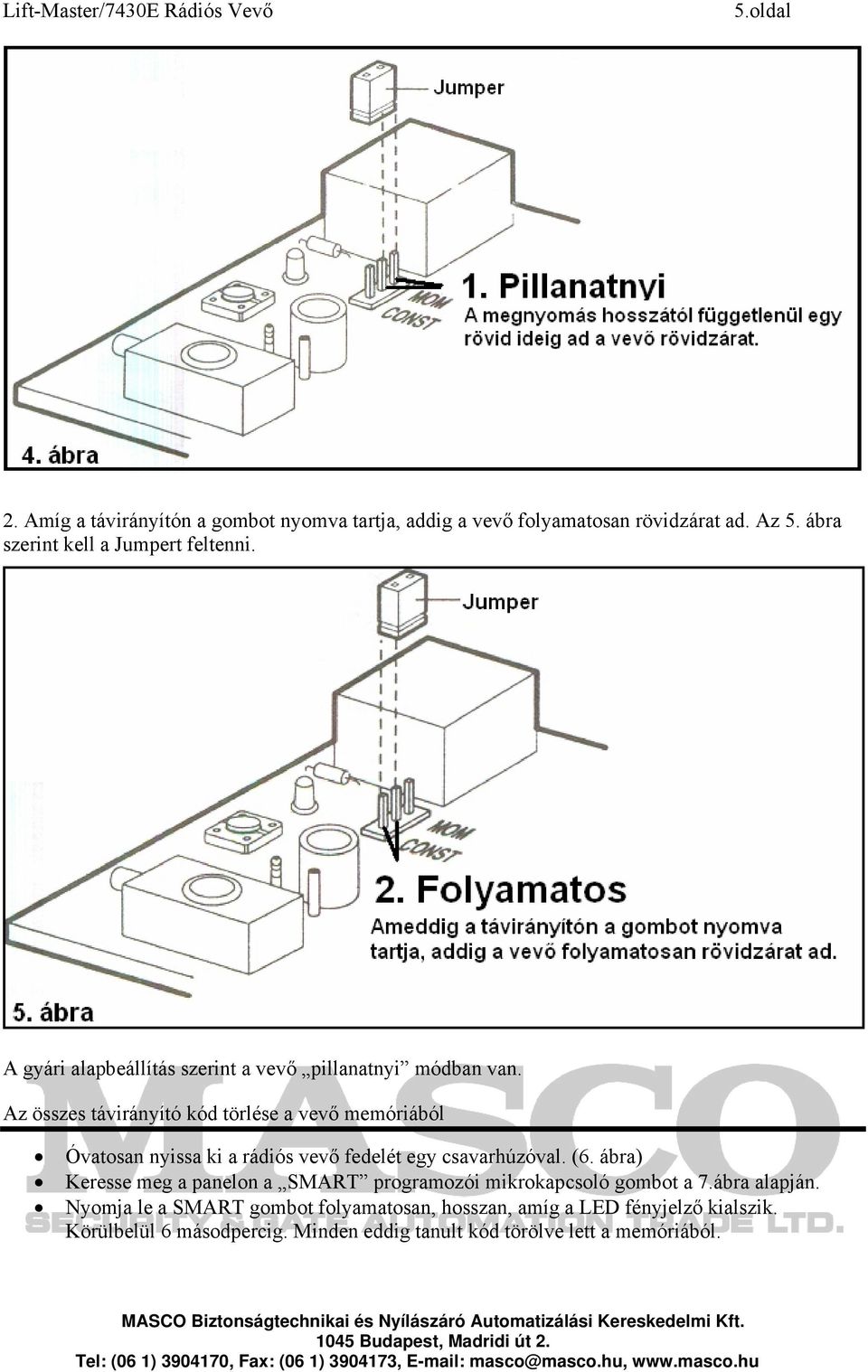 Az összes távirányító kód törlése a vevő memóriából Óvatosan nyissa ki a rádiós vevő fedelét egy csavarhúzóval. (6.