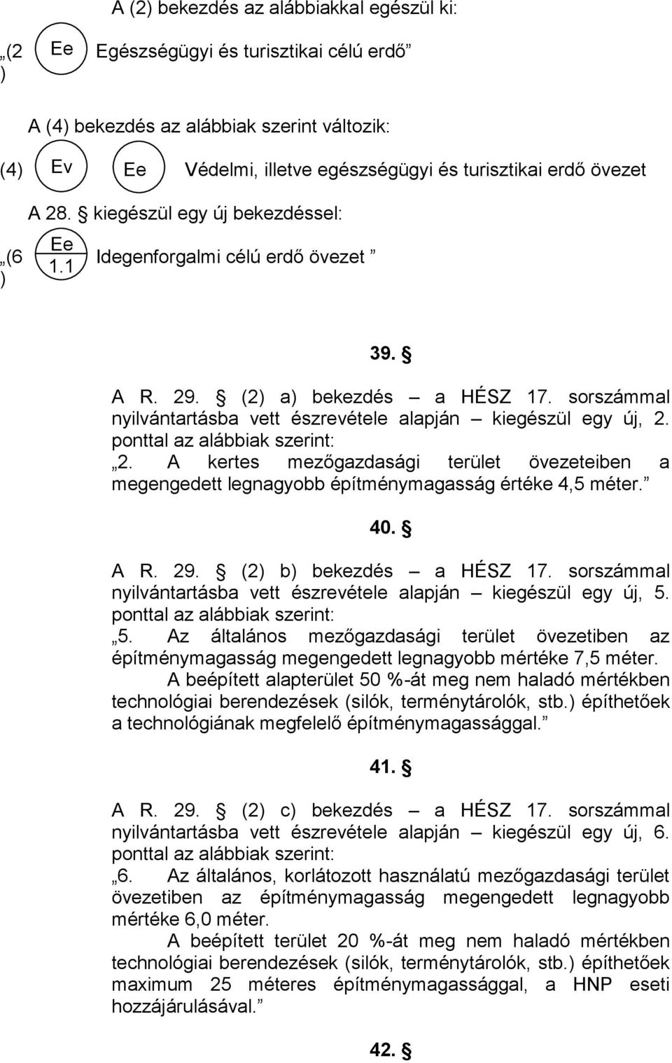 ponttal az alábbiak szerint: 2. A kertes mezőgazdasági terület övezeteiben a megengedett legnagyobb építménymagasság értéke 4,5 méter. 40. A R. 29. (2) b) bekezdés a HÉSZ 17.