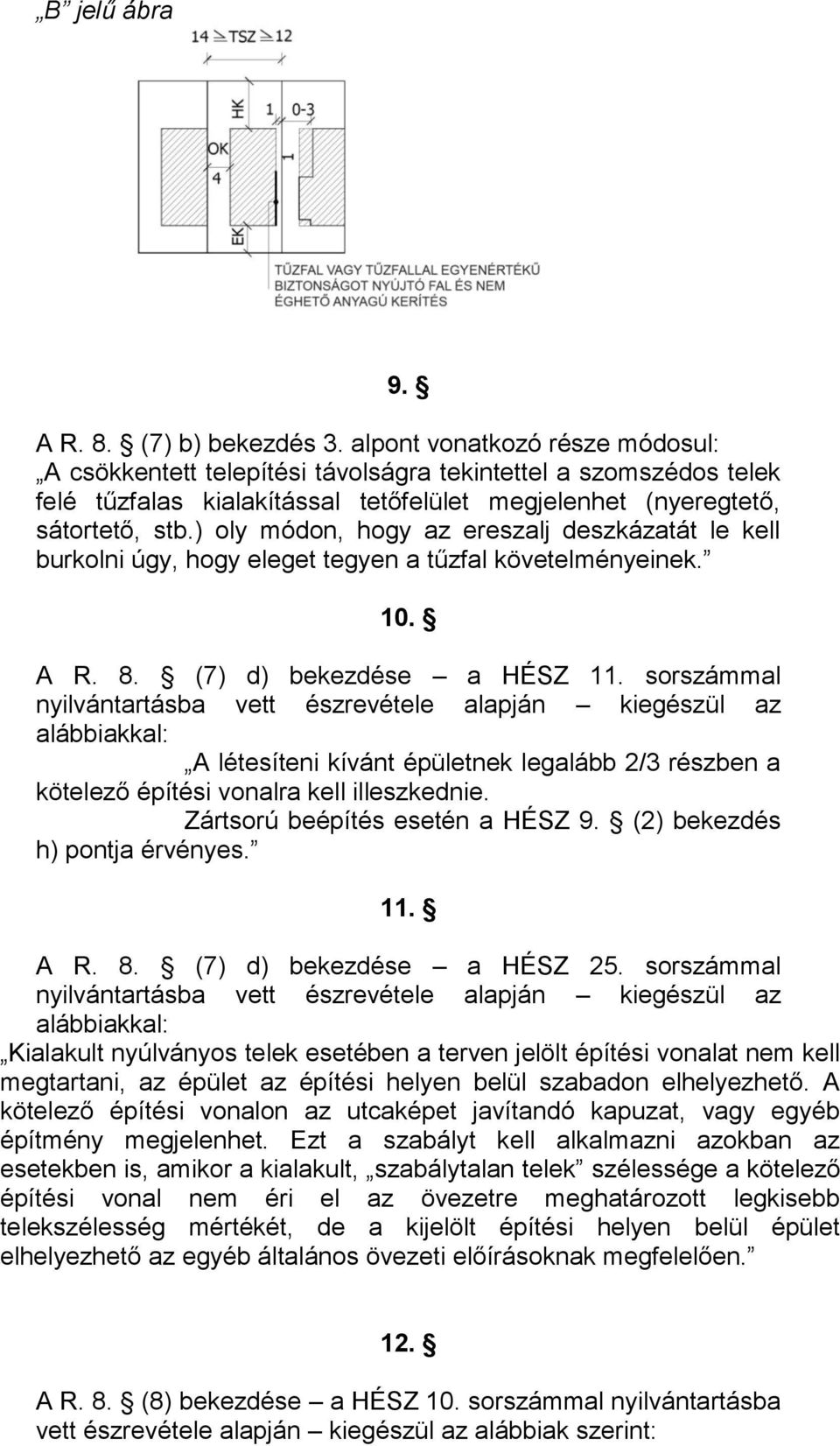 ) oly módon, hogy az ereszalj deszkázatát le kell burkolni úgy, hogy eleget tegyen a tűzfal követelményeinek. 10. A R. 8. (7) d) bekezdése a HÉSZ 11.