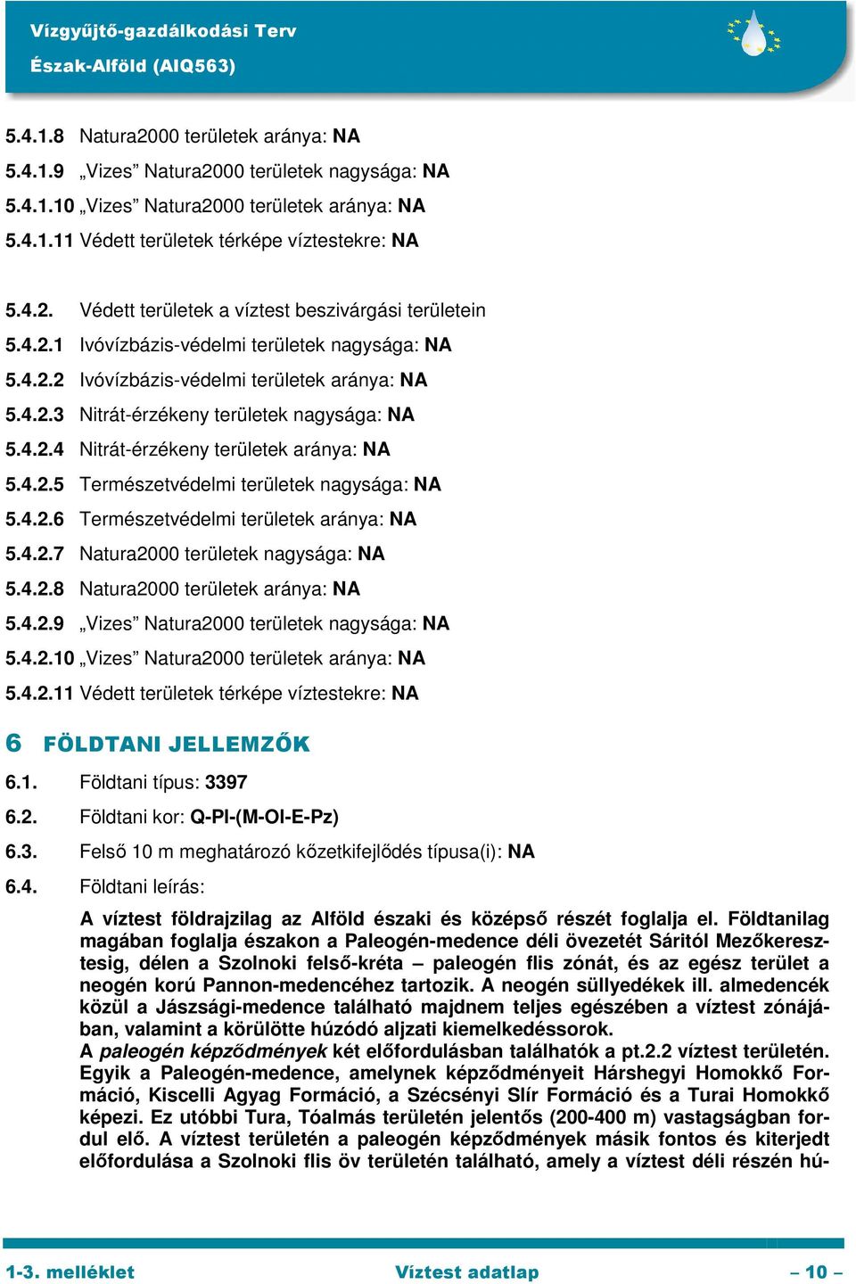 4.2.6 Természetvédelmi területek aránya: NA 5.4.2.7 Natura2000 területek nagysága: NA 5.4.2.8 Natura2000 területek aránya: NA 5.4.2.9 Vizes Natura2000 területek nagysága: NA 5.4.2.10 Vizes Natura2000 területek aránya: NA 5.