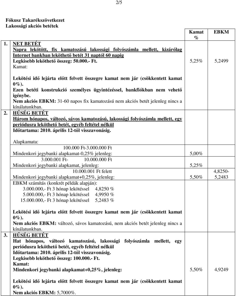 Kamat: Kamat % EBKM 5,25% 5,2499 Ezen betéti konstrukció személyes ügyintézéssel, bankfiókban nem vehető igénybe.