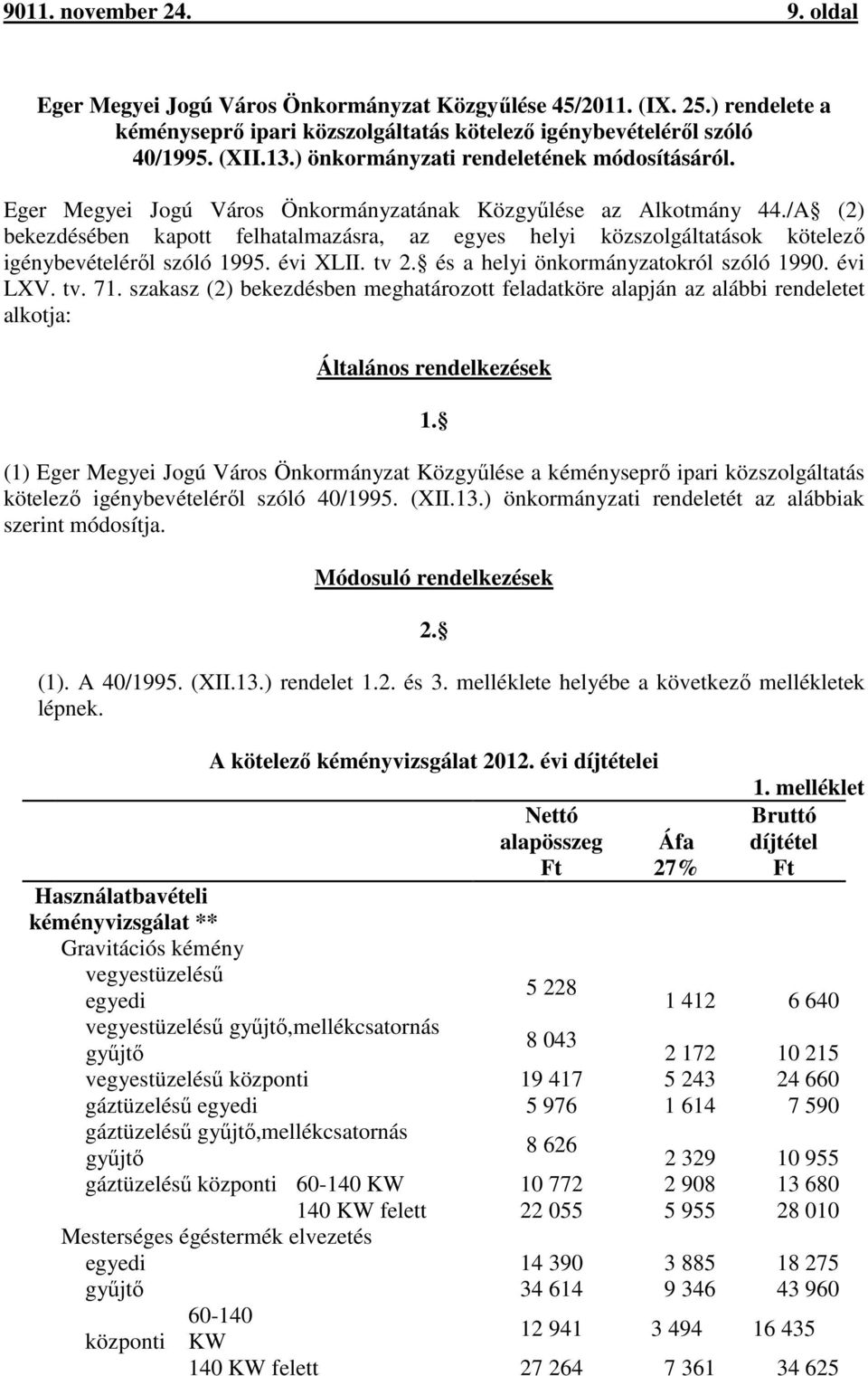 /A (2) bekezdésében kapott felhatalmazásra, az egyes helyi közszolgáltatások kötelező igénybevételéről szóló 1995. évi XLII. tv 2. és a helyi önkormányzatokról szóló 1990. évi LXV. tv. 71.