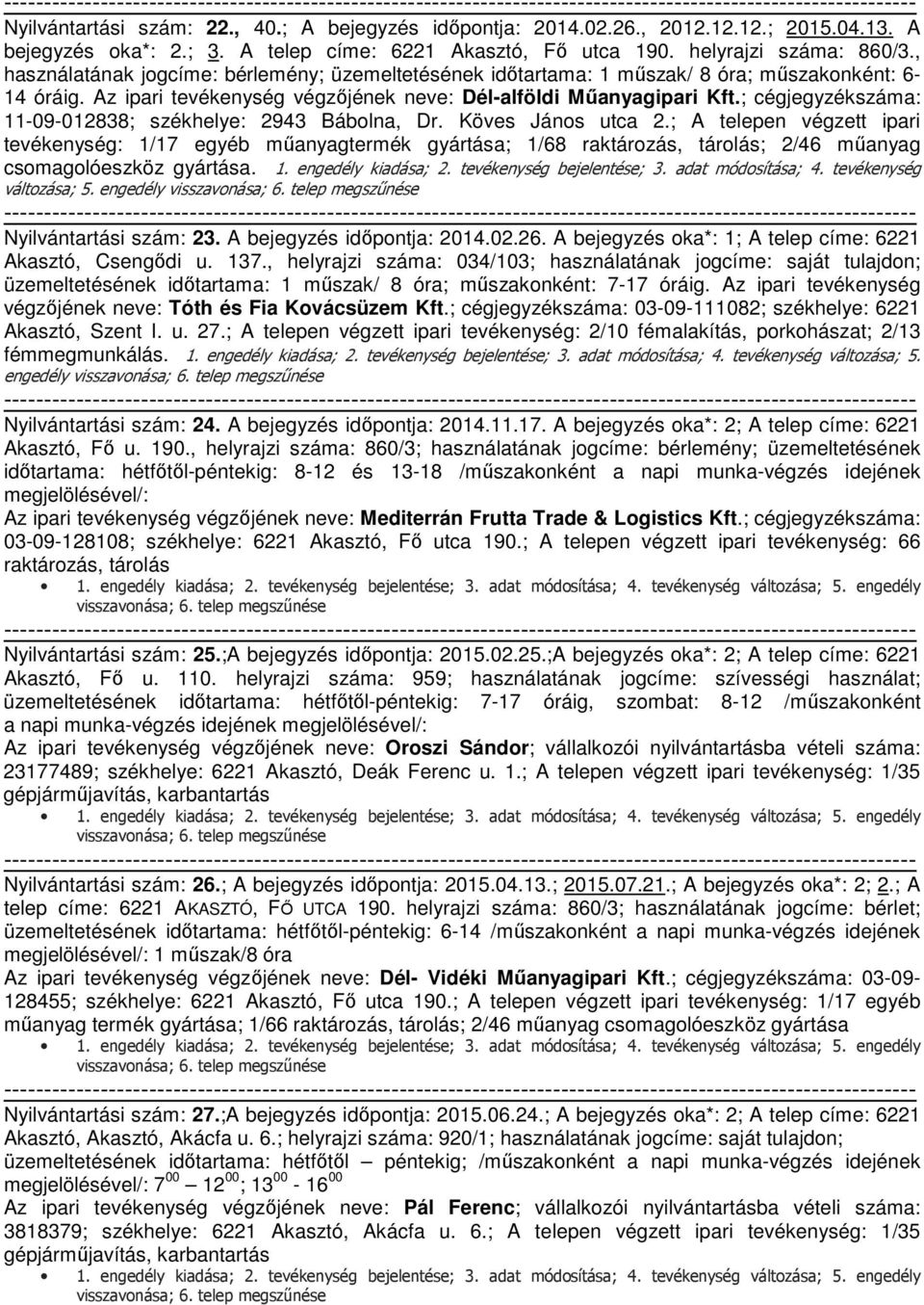 ; cégjegyzékszáma: 11-09-012838; székhelye: 2943 Bábolna, Dr. Köves János utca 2.